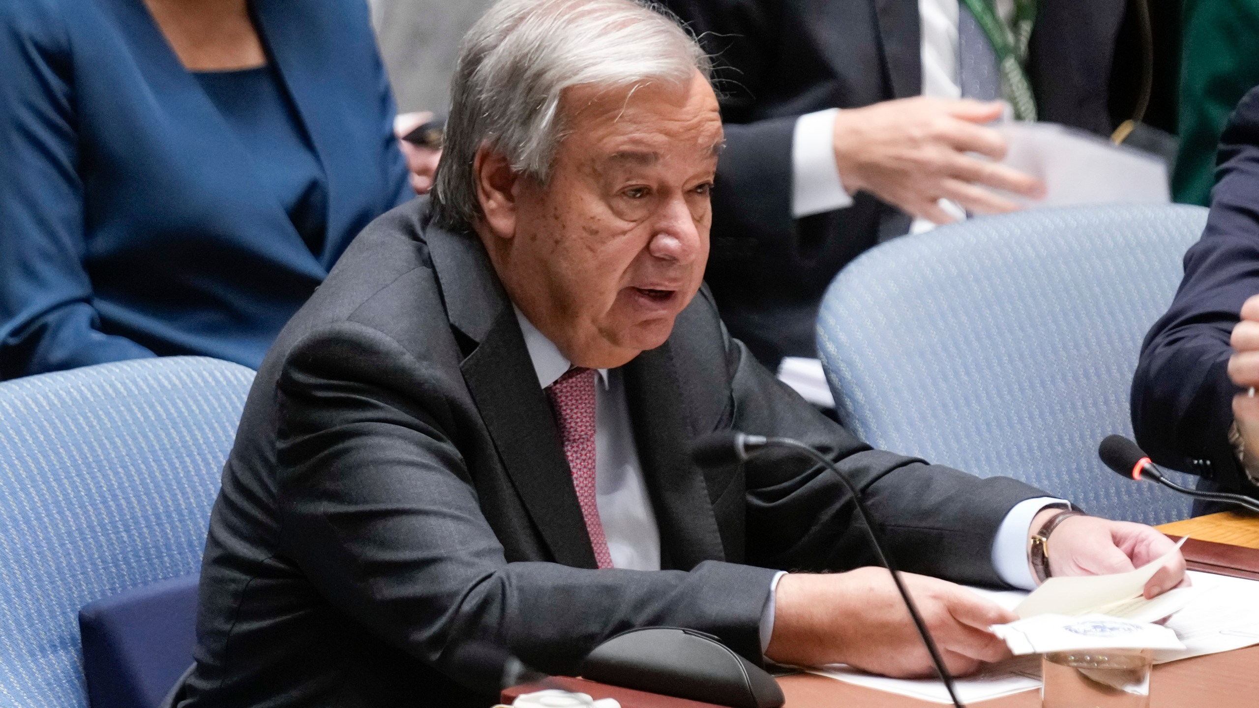 United Nations Secretary-General Antonio Guterres speaks during a Security Council meeting at United Nations headquarters, Wednesday, Sept. 25, 2024. (AP Photo/Seth Wenig)