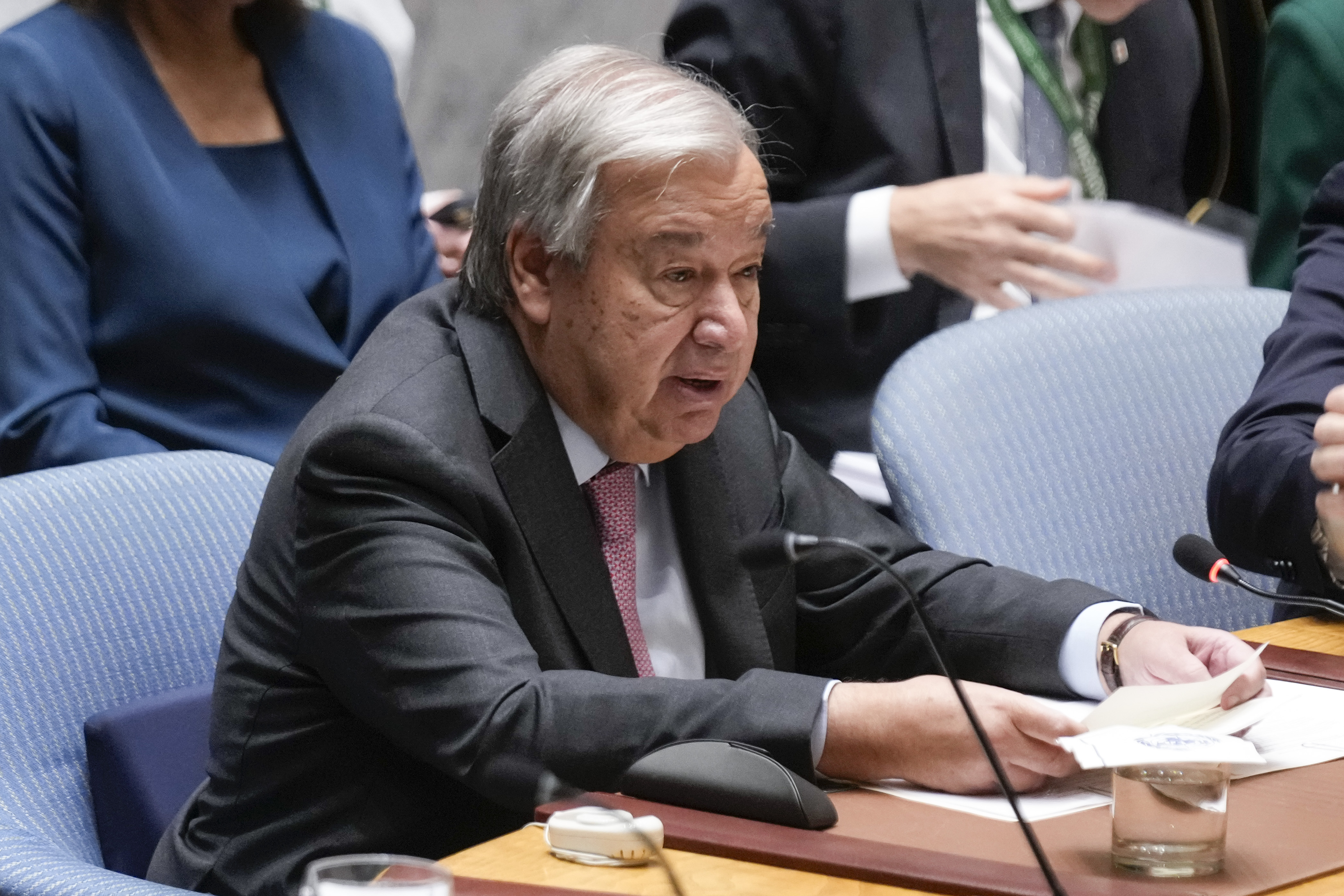 United Nations Secretary-General Antonio Guterres speaks during a Security Council meeting at United Nations headquarters, Wednesday, Sept. 25, 2024. (AP Photo/Seth Wenig)