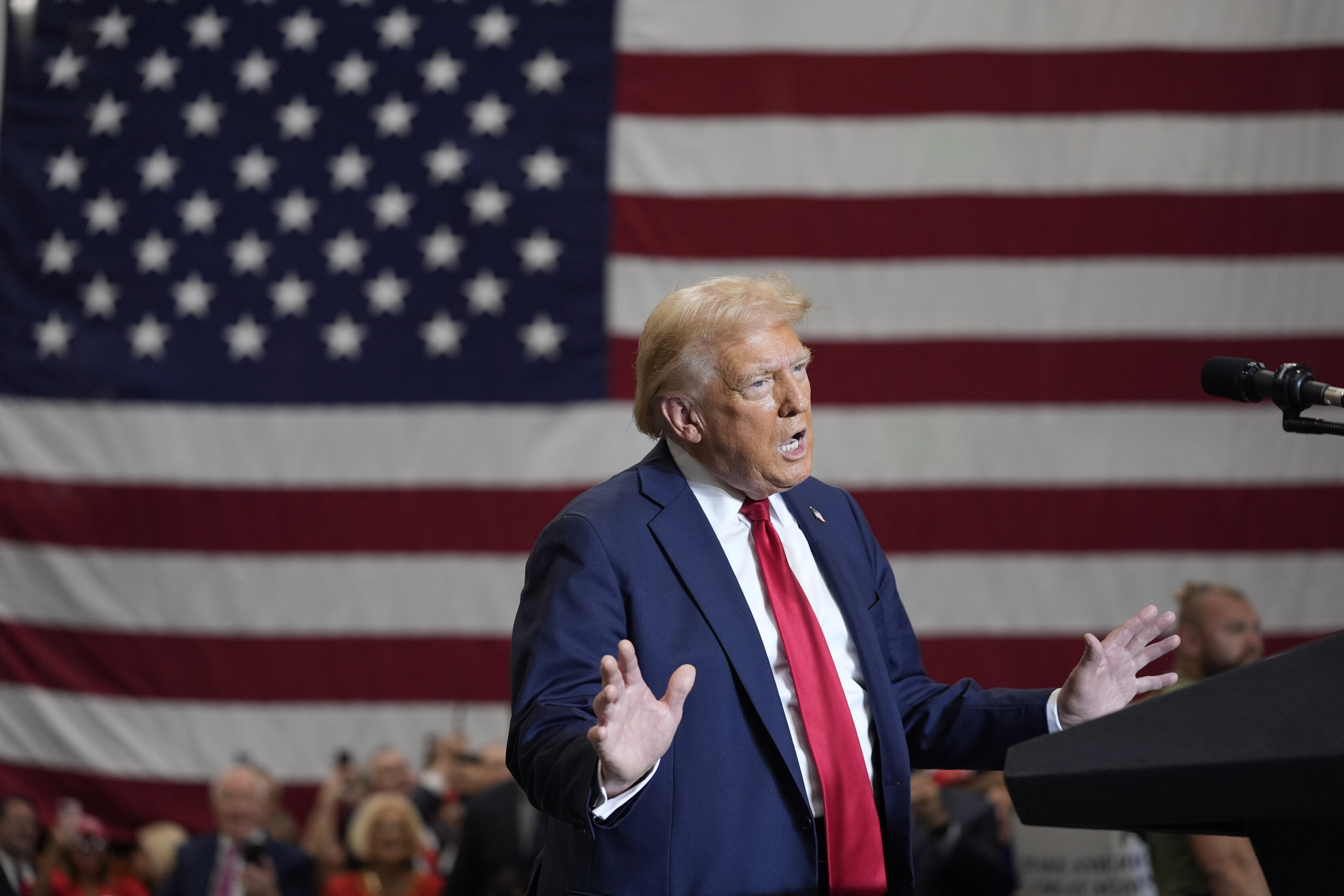 Republican presidential nominee former President Donald Trump speaks during a campaign event, Wednesday, Sept. 25, 2024, in Mint Hill, N.C. (AP Photo/Evan Vucci)