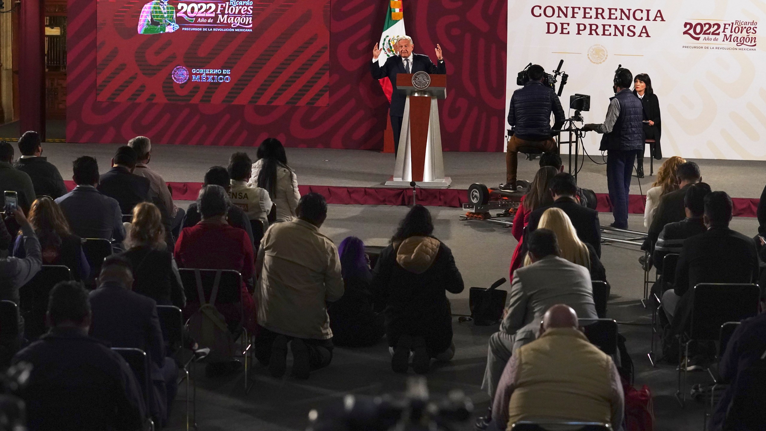 FILE - Mexico's President Andres Manuel Lopez Obrador speaks during his daily press conference at the National Palace, in Mexico City, June 22, 2022. (AP Photo/Marco Ugarte, File)