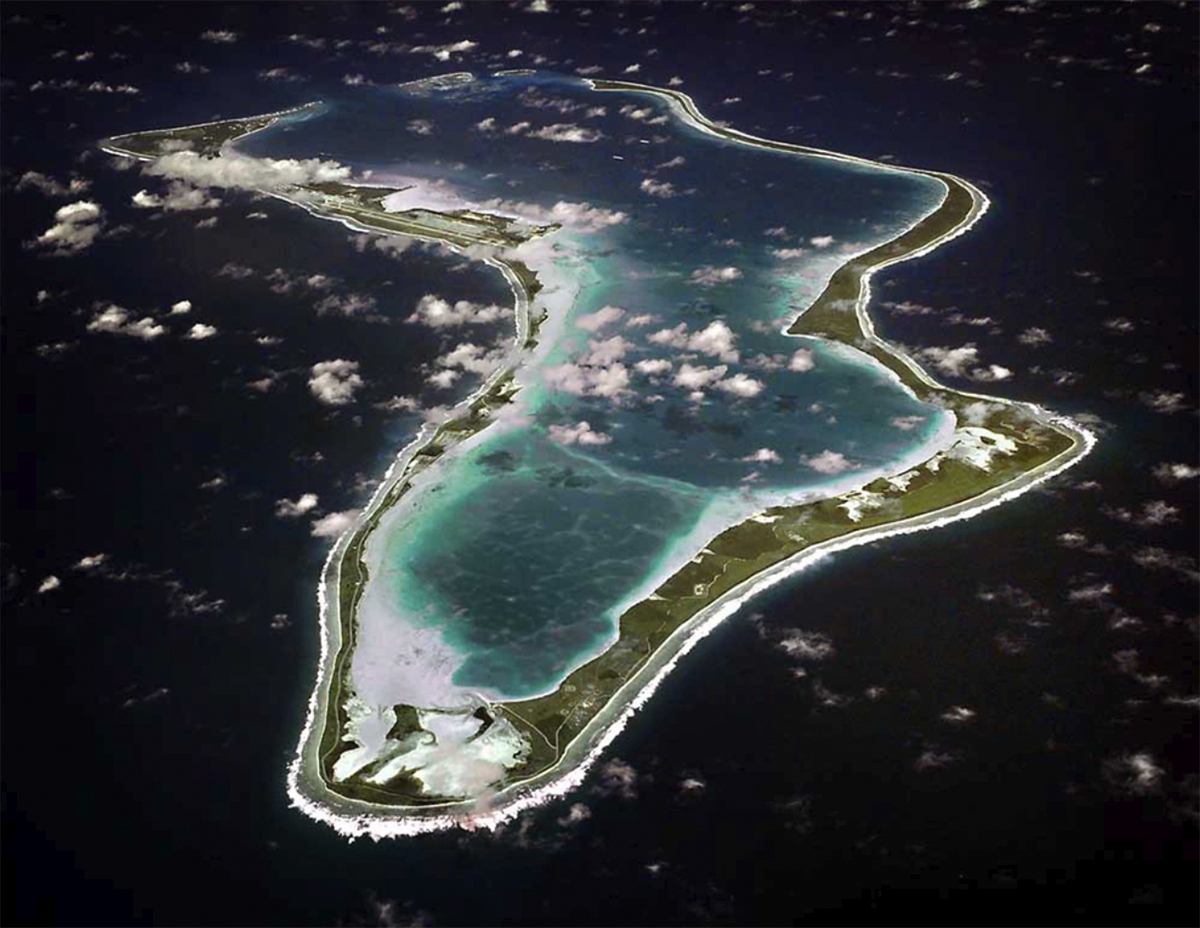 This image realeased by the U.S. Navy shows an aerial view of Diego Garcia. (U.S. Navy via AP)