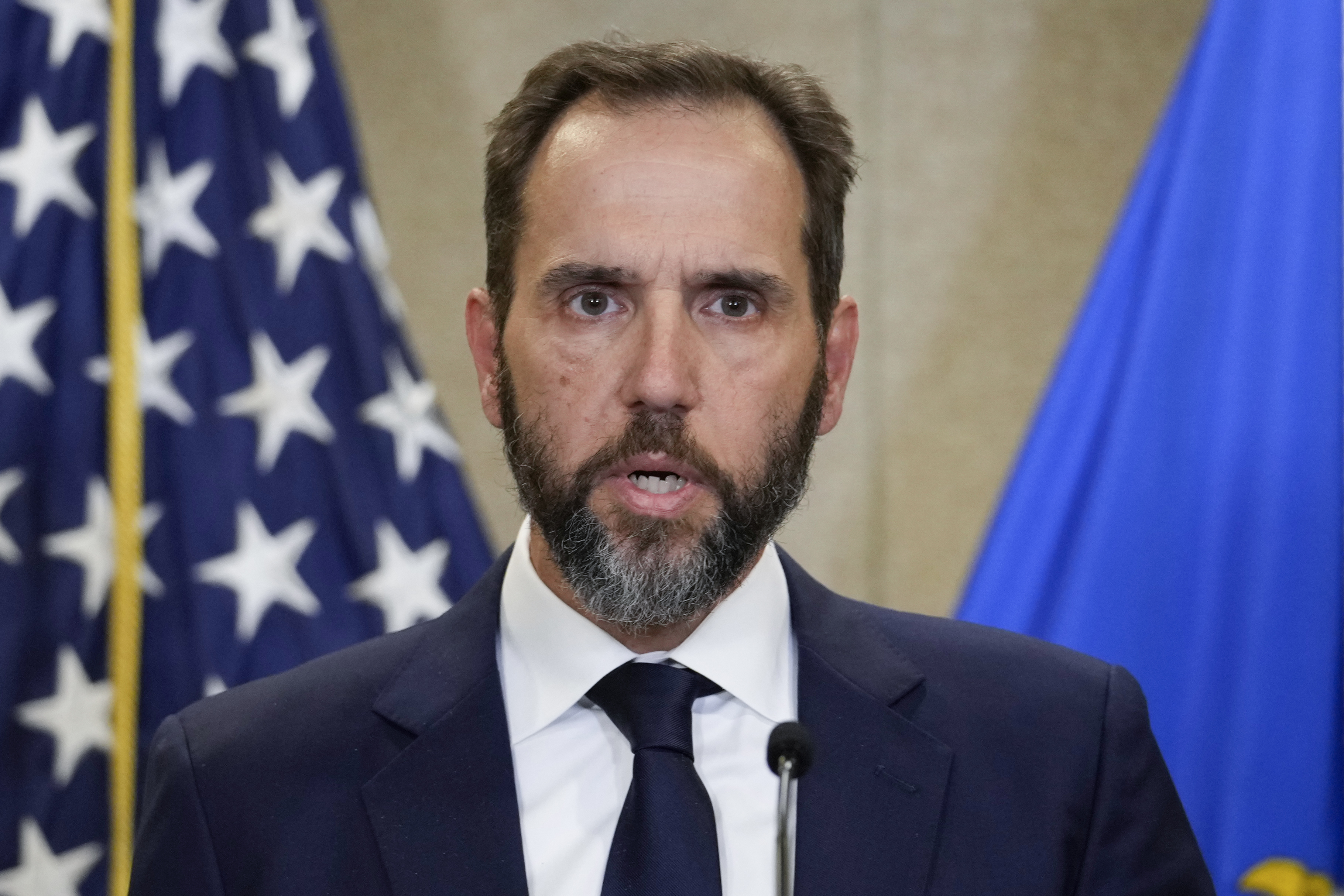 FILE - Special counsel Jack Smith speaks to the media about an indictment of former President Donald Trump, Aug. 1, 2023, in Washington. (AP Photo/J. Scott Applewhite, File)