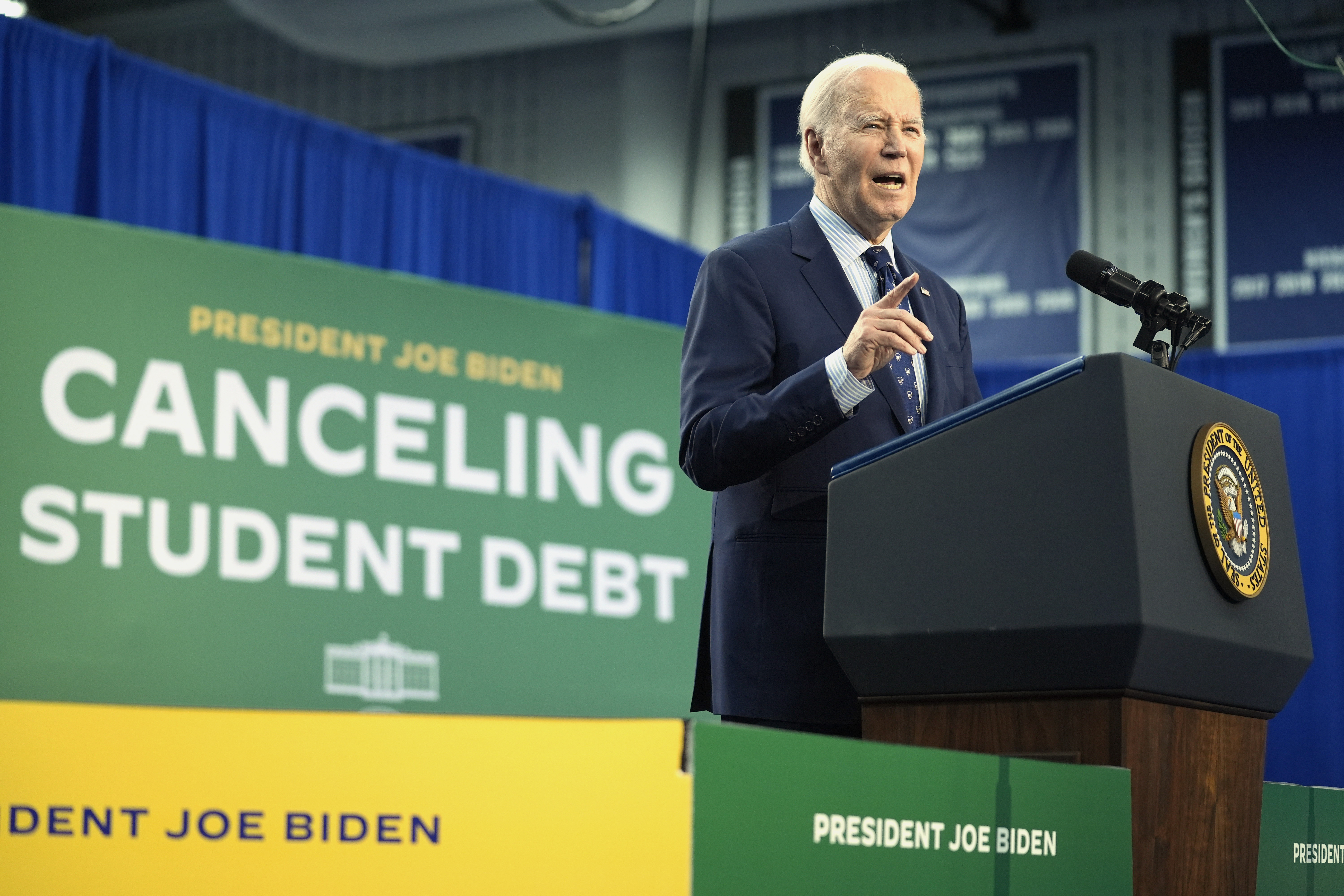 FILE - President Joe Biden speaks about student loan debt, April 8, 2024, in Madison, Wis. (AP Photo/Evan Vucci, File)