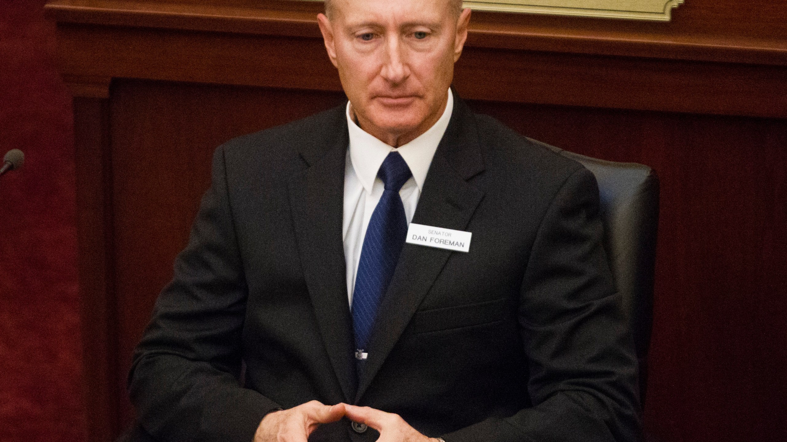 FILE - Idaho Sen. Dan Foreman, R-Moscow, waits for the State of the State address inside the house chambers at the state Capitol building, on Jan. 9, 2017 in Boise, Idaho. (AP Photo/Otto Kitsinger, File)