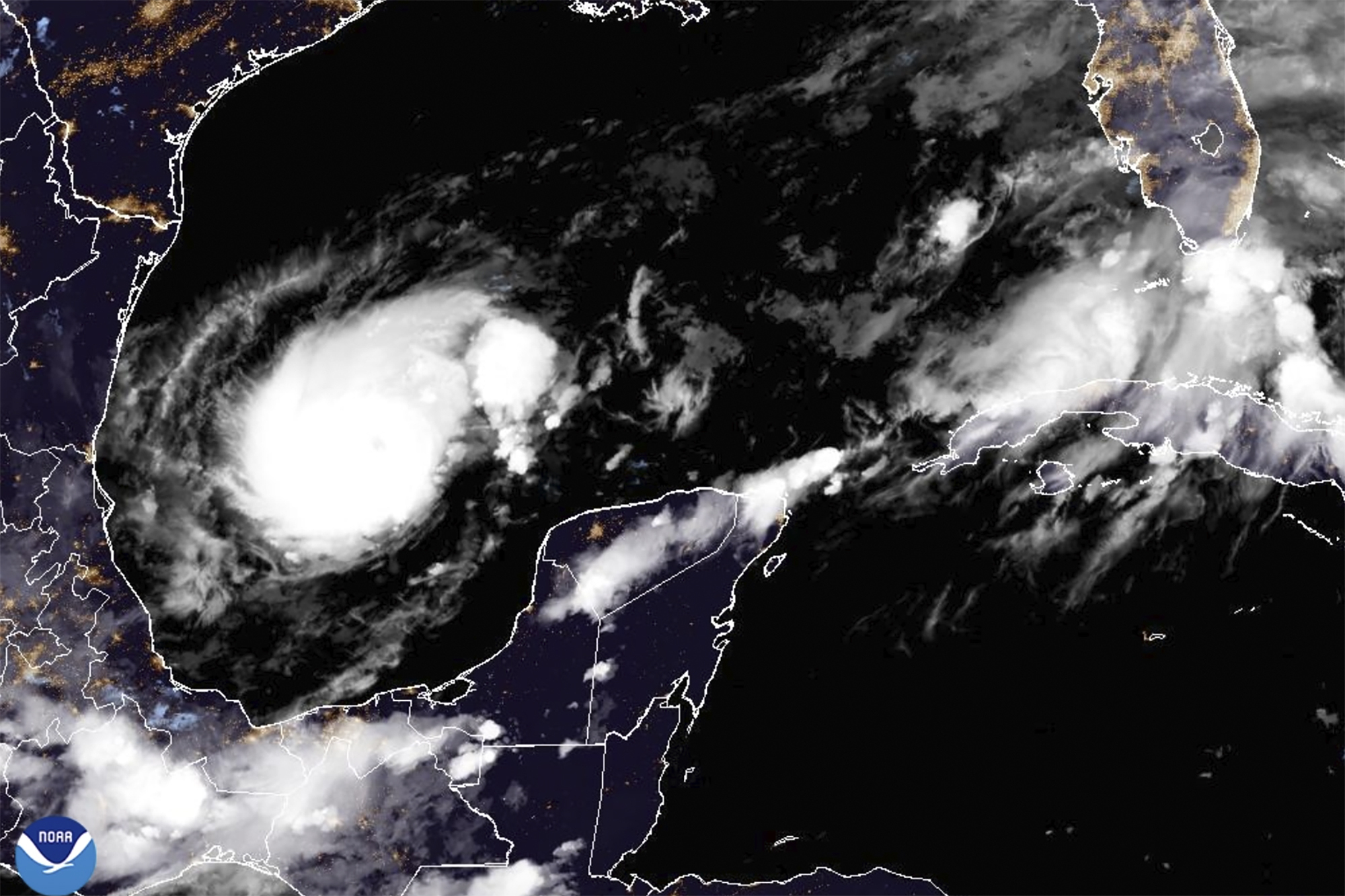 This satellite image from the National Oceanic and Atmospheric Administration taken at 11:36pm ET on Sunday, Oct. 6, 2024, shows Hurricane Milton. (NOAA via AP)