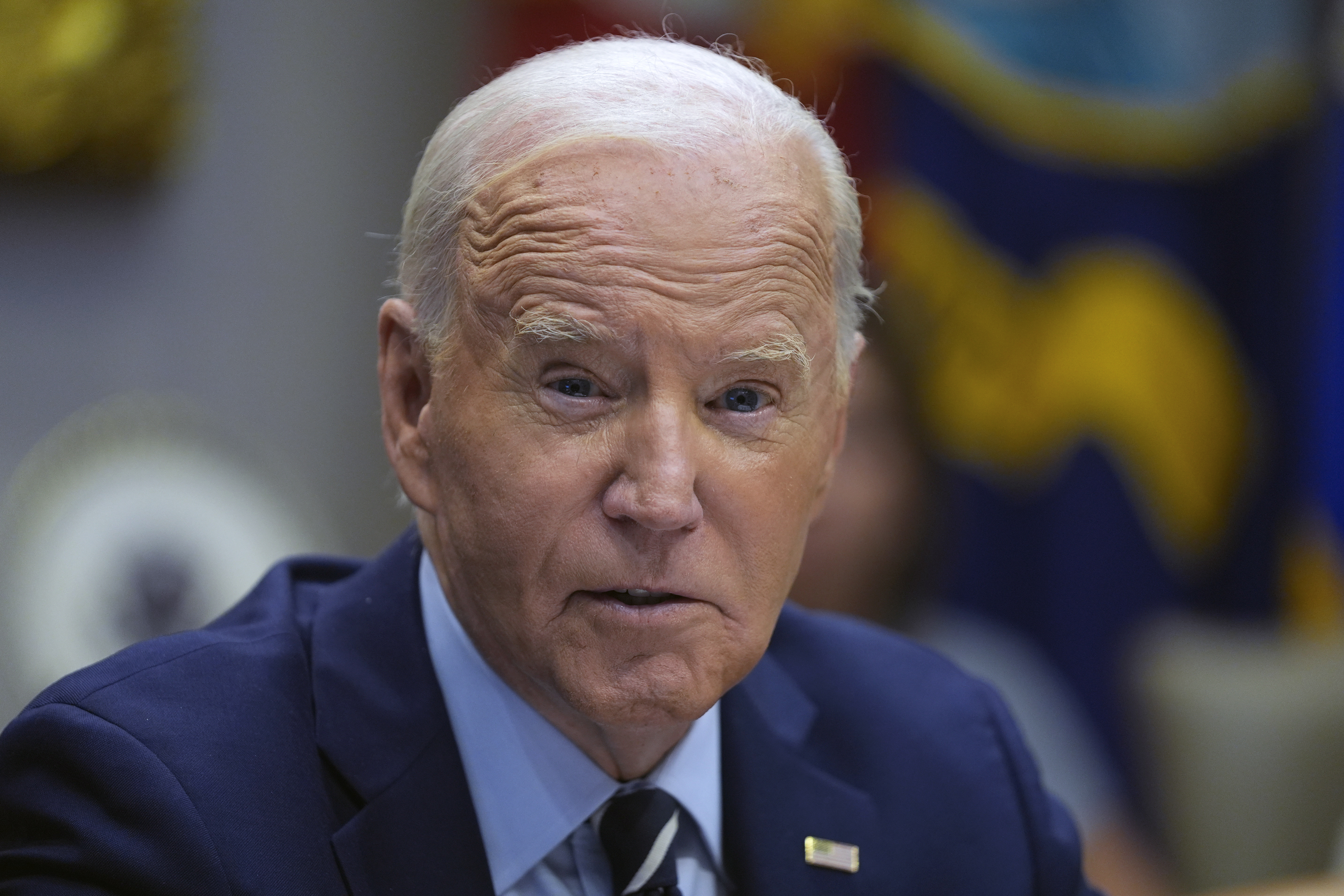 President Joe Biden delivers remarks on the federal government's response to Hurricane Helene and preparations for Hurricane Milton in the Roosevelt Room of the White House, Tuesday, Oct. 8, 2024, in Washington. (AP Photo/Evan Vucci)