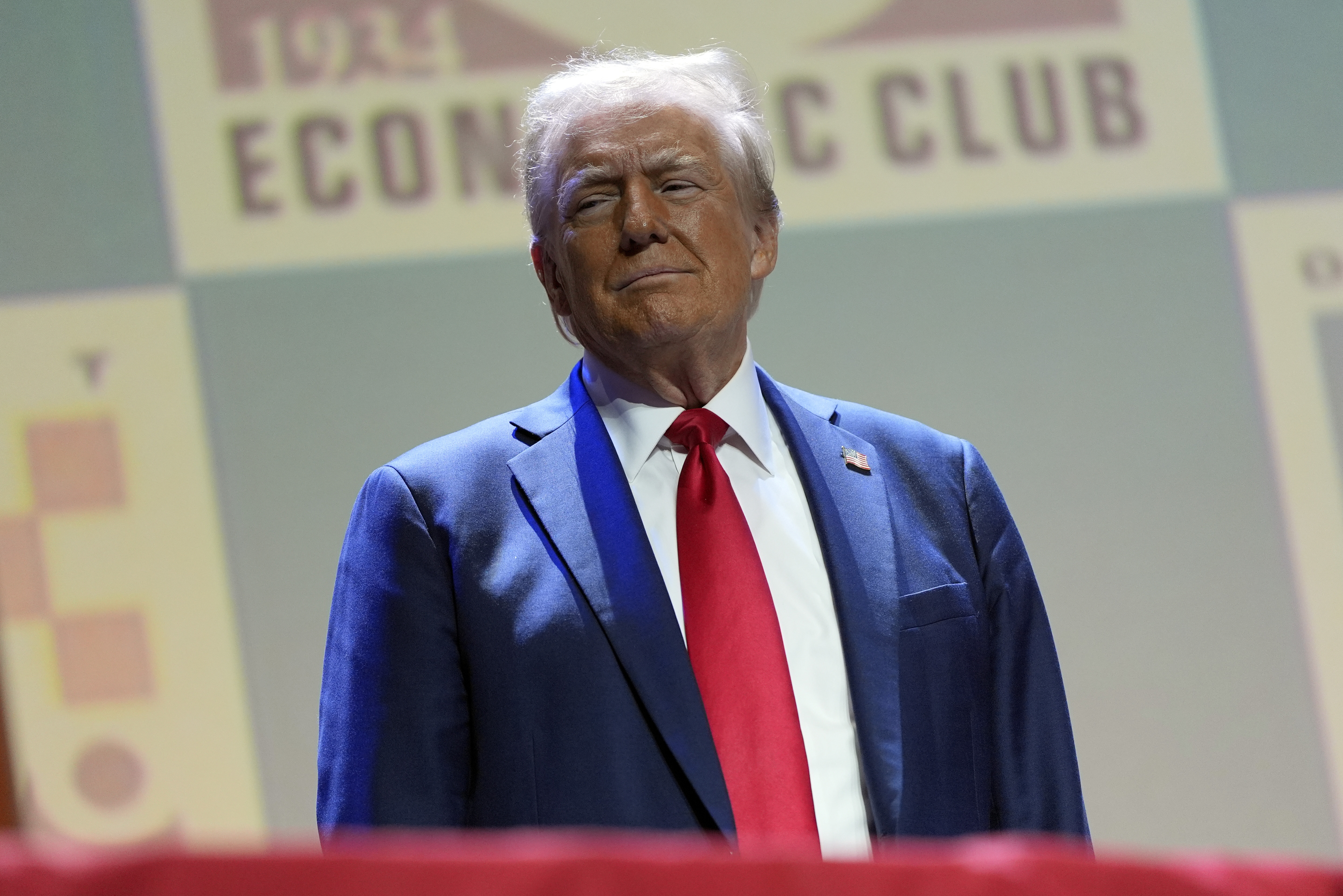 Republican presidential nominee former President Donald Trump arrives to speak at a meeting of the Detroit Economic Club, Thursday, Oct. 10, 2024, in Detroit. (AP Photo/Julia Demaree Nikhinson)