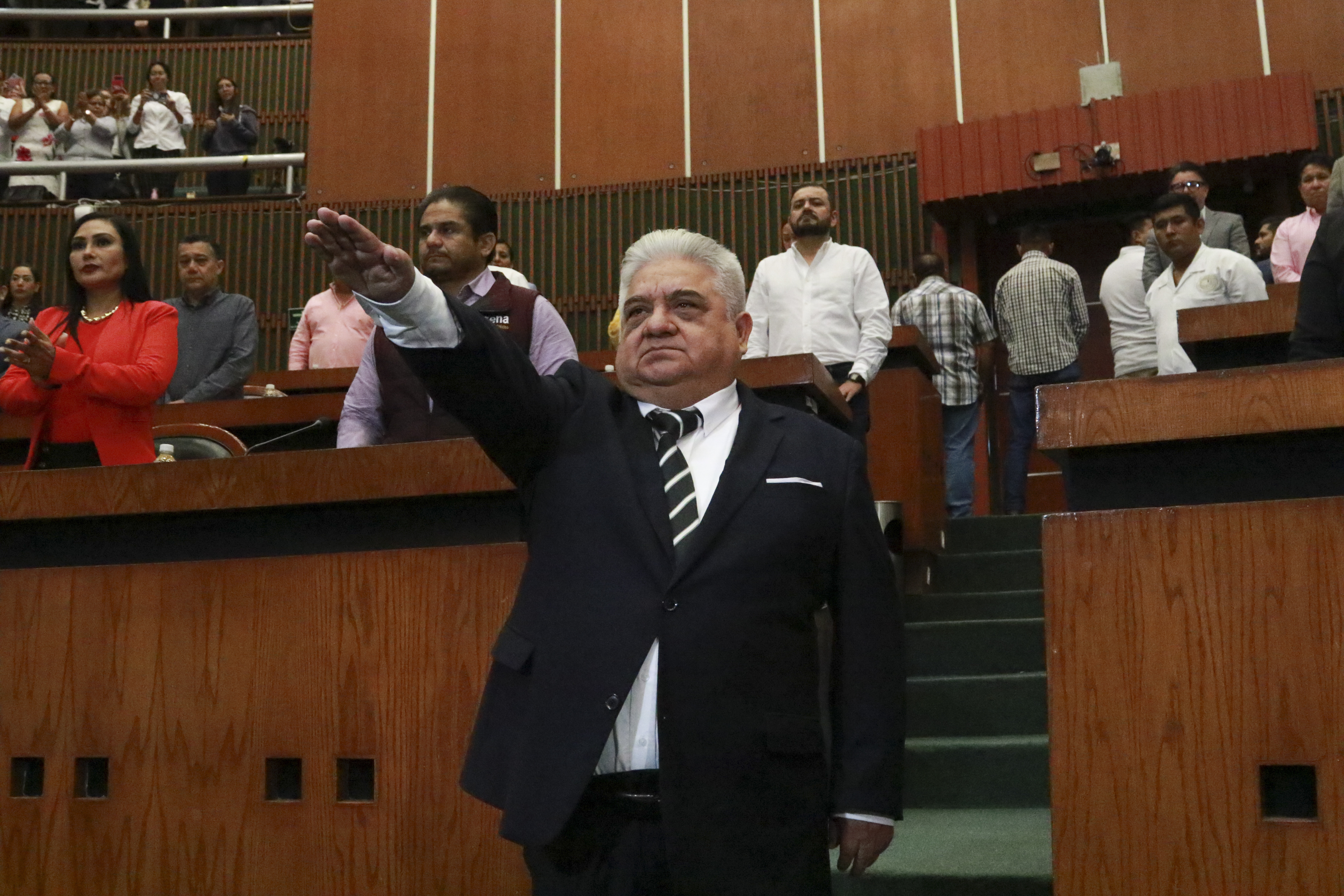 Gustavo Alarcon is sworn-in as mayor of Chilpancingo, Guerrero state, Mexico, Thursday, Oct. 10, 2024, days after former Mayor Alejandro Arcos was killed less than a week after taking office. (AP Photo/Alejandrino Gonzalez)