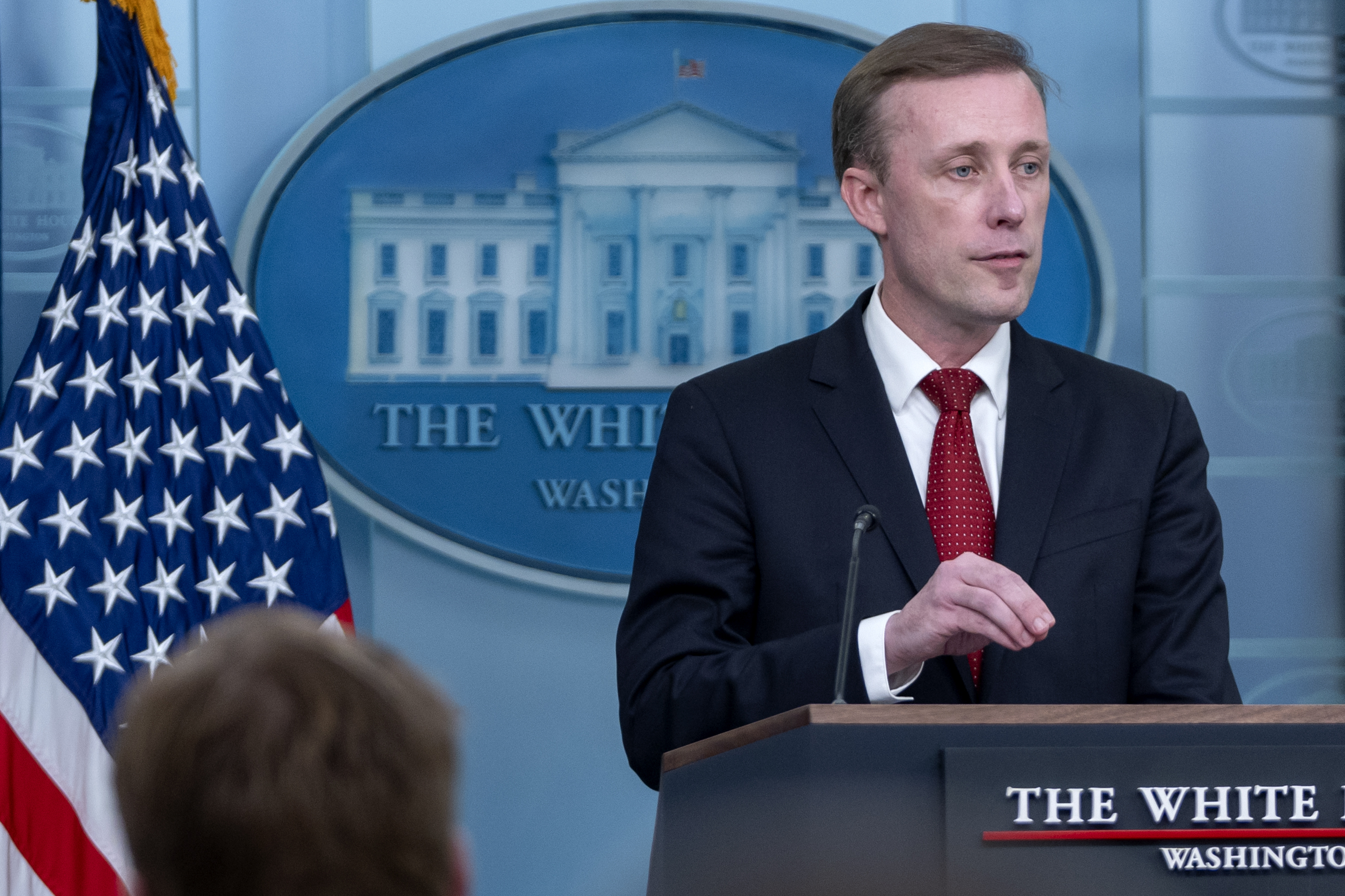 White House national security adviser Jake Sullivan speaks Tuesday, Oct. 1, 2024, during a press briefing at the White House in Washington. (AP Photo/Mark Schiefelbein)