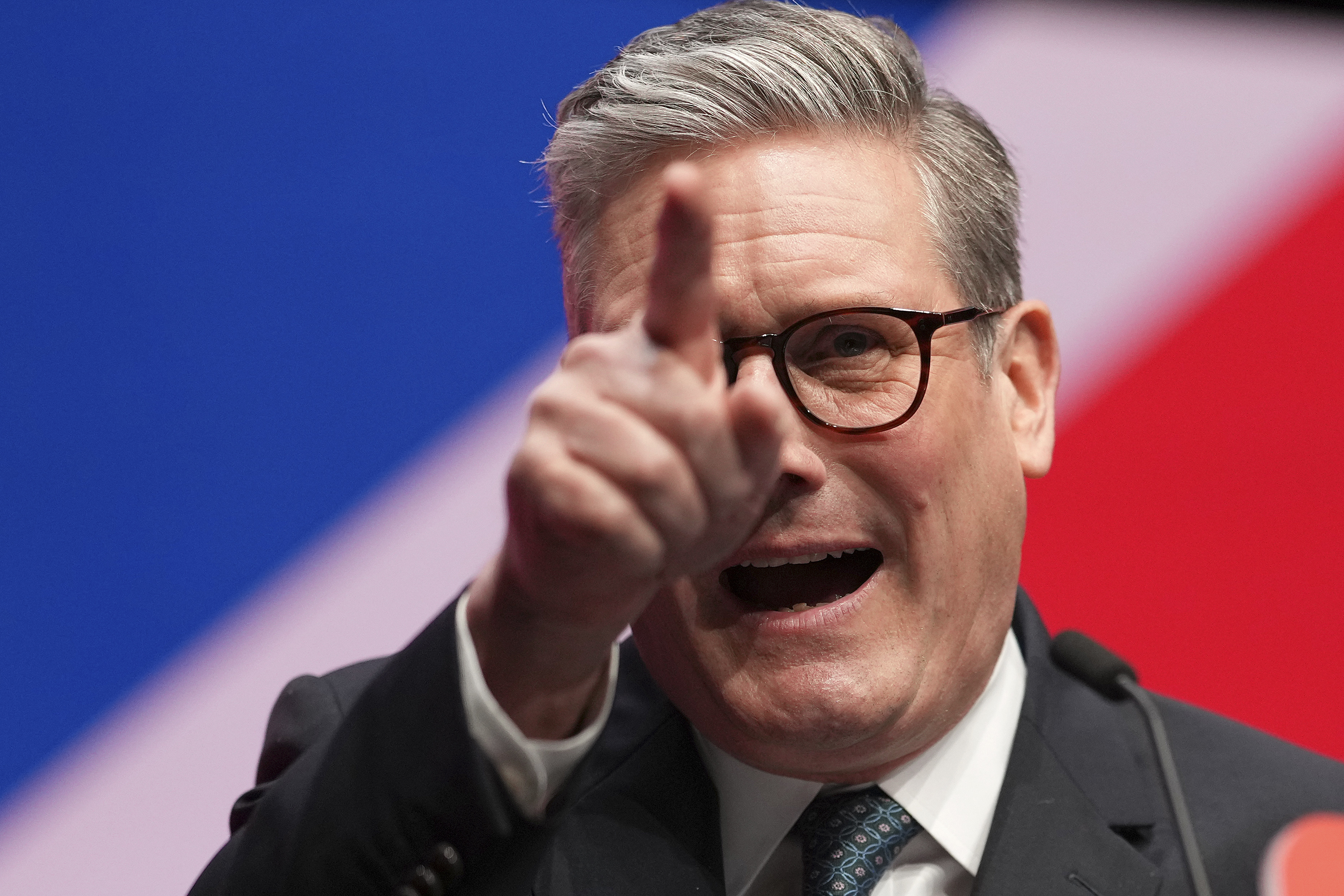 FILE - Britain's Prime Minister Keir Starmer addresses members at the Labour Party Conference in Liverpool, England, Tuesday, Sept. 24, 2024. (AP Photo/Jon Super, File)