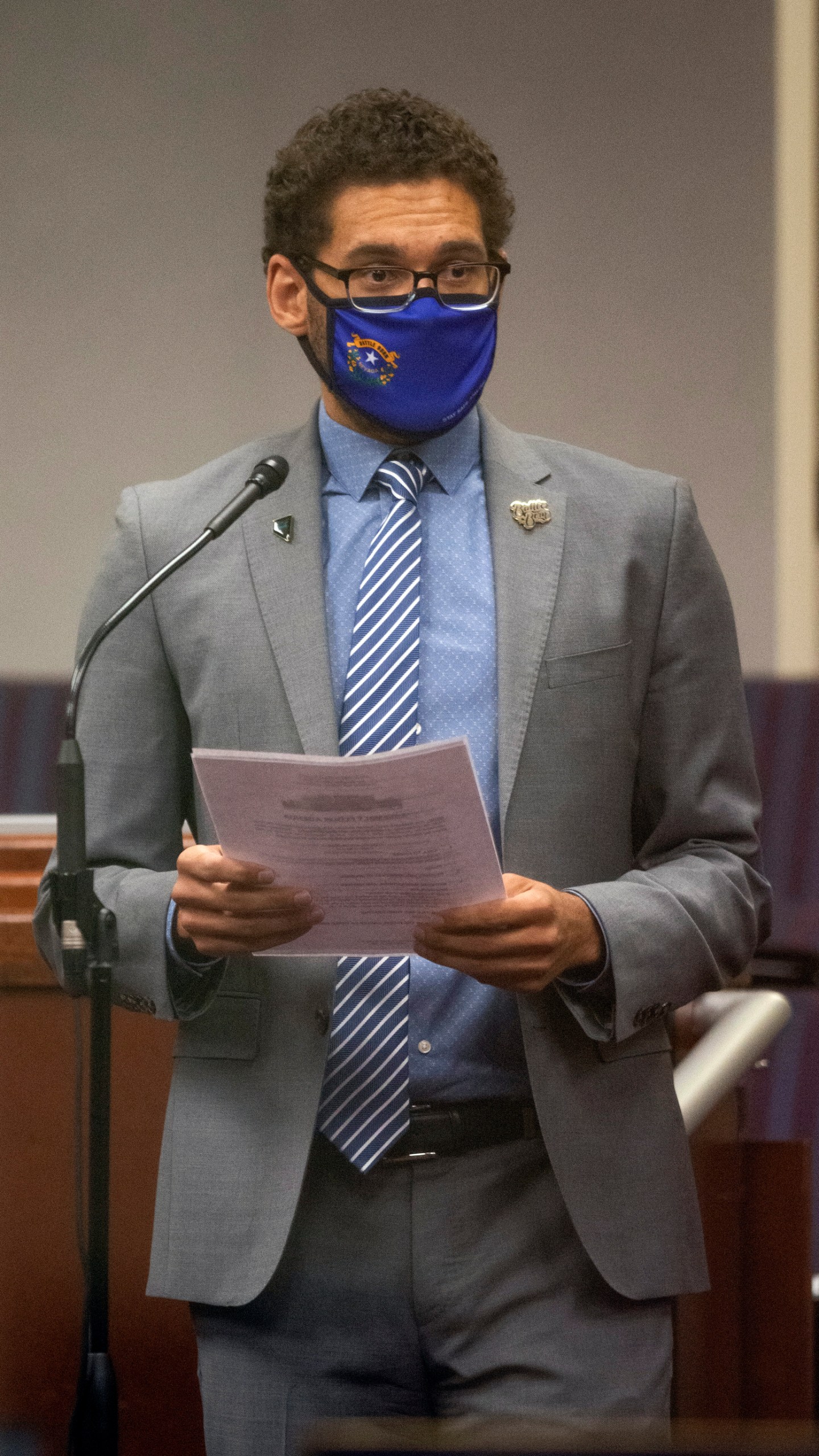 FILE - Assemblyman Howard Watts speaks during the sixth day of the 31st Special Session of the Nevada Legislature in Carson City, Nev., July 14, 2020. (David Calvert/The Nevada Independent via AP, Pool, File)