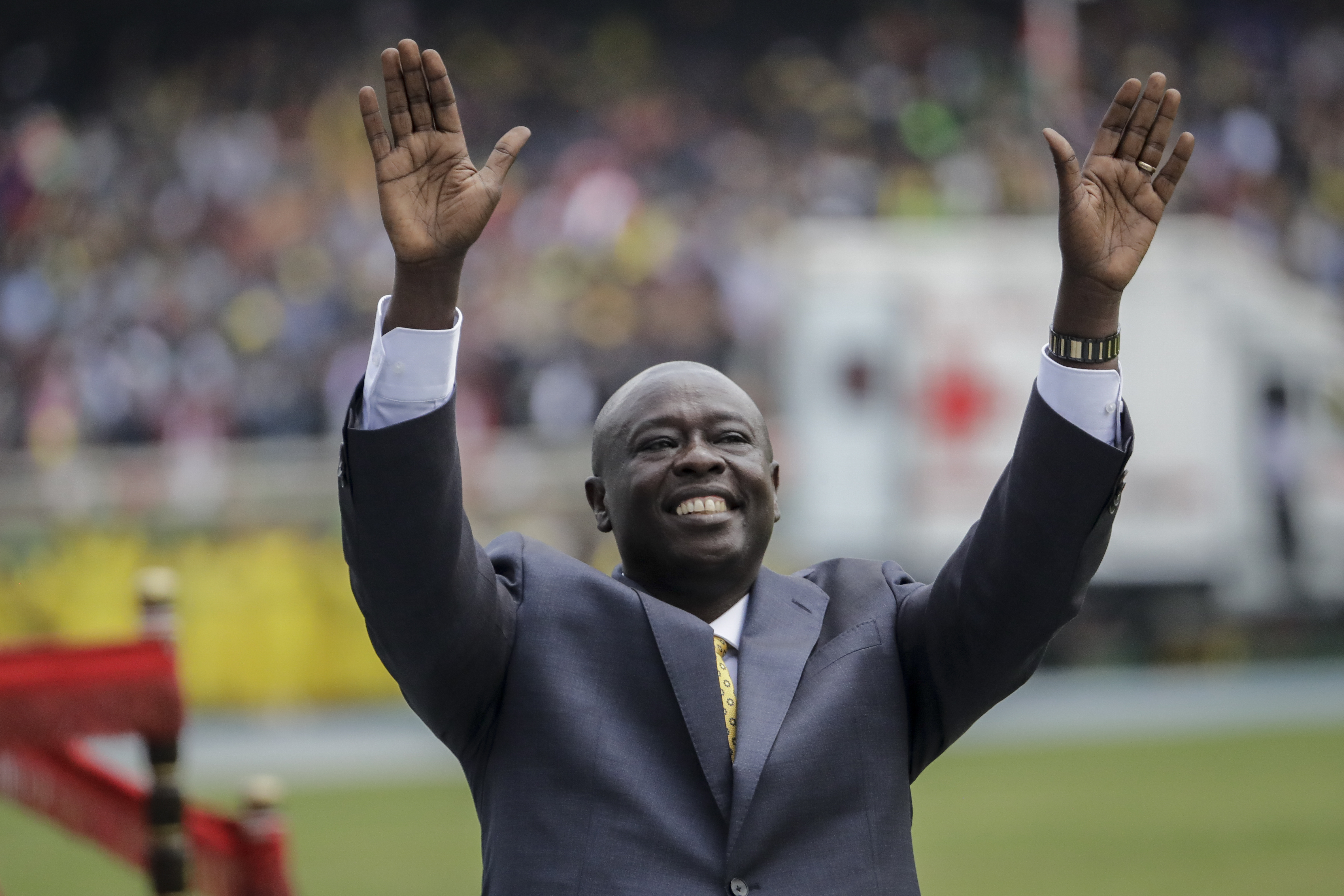 FILE - Kenya's Deputy President Rigathi Gachagua gestures to the crowd at the swearing-in ceremony for Kenya's new president William Ruto, at Kasarani stadium in Nairobi, Kenya Tuesday, Sept. 13, 2022. (AP Photo/Brian Inganga, File)