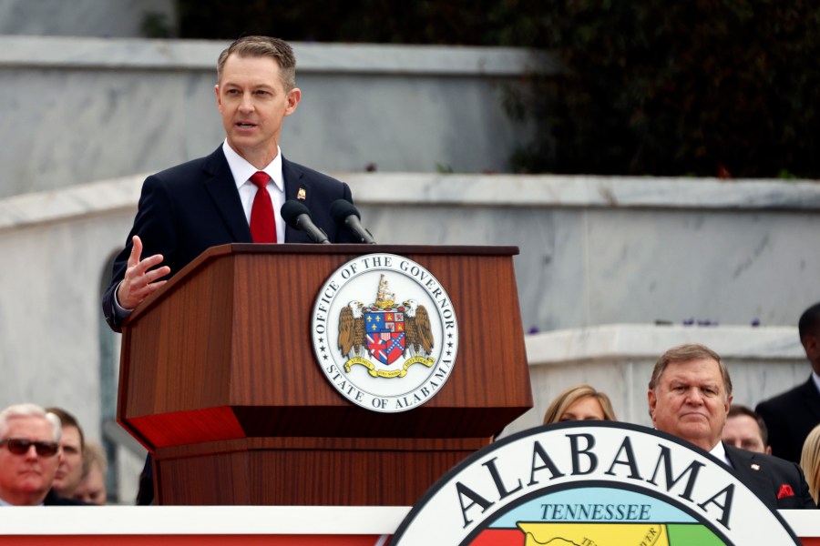 FILE - Alabama Secretary of State, Wes Allen speaks during the inauguration ceremony on the steps of the Alabama State Capital Monday, Jan. 16, 2023 in Montgomery, Ala. (AP Photo/Butch Dill, File)