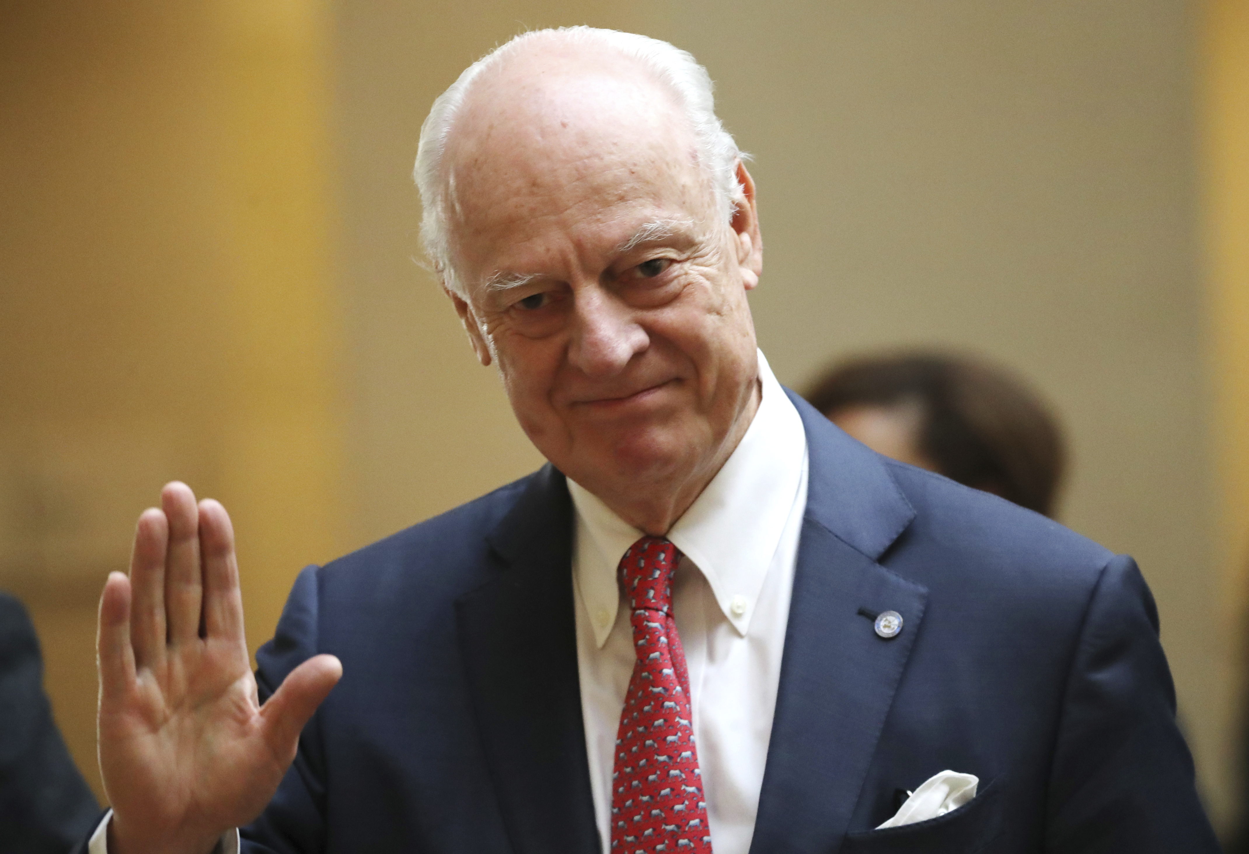 FILE - United Nations Special Envoy for Syria Staffan de Mistura attends a meeting at the European headquarters of the United Nations in Geneva, Switzerland, Dec. 18, 2018. (Denis Balibouse/Pool via AP, File)