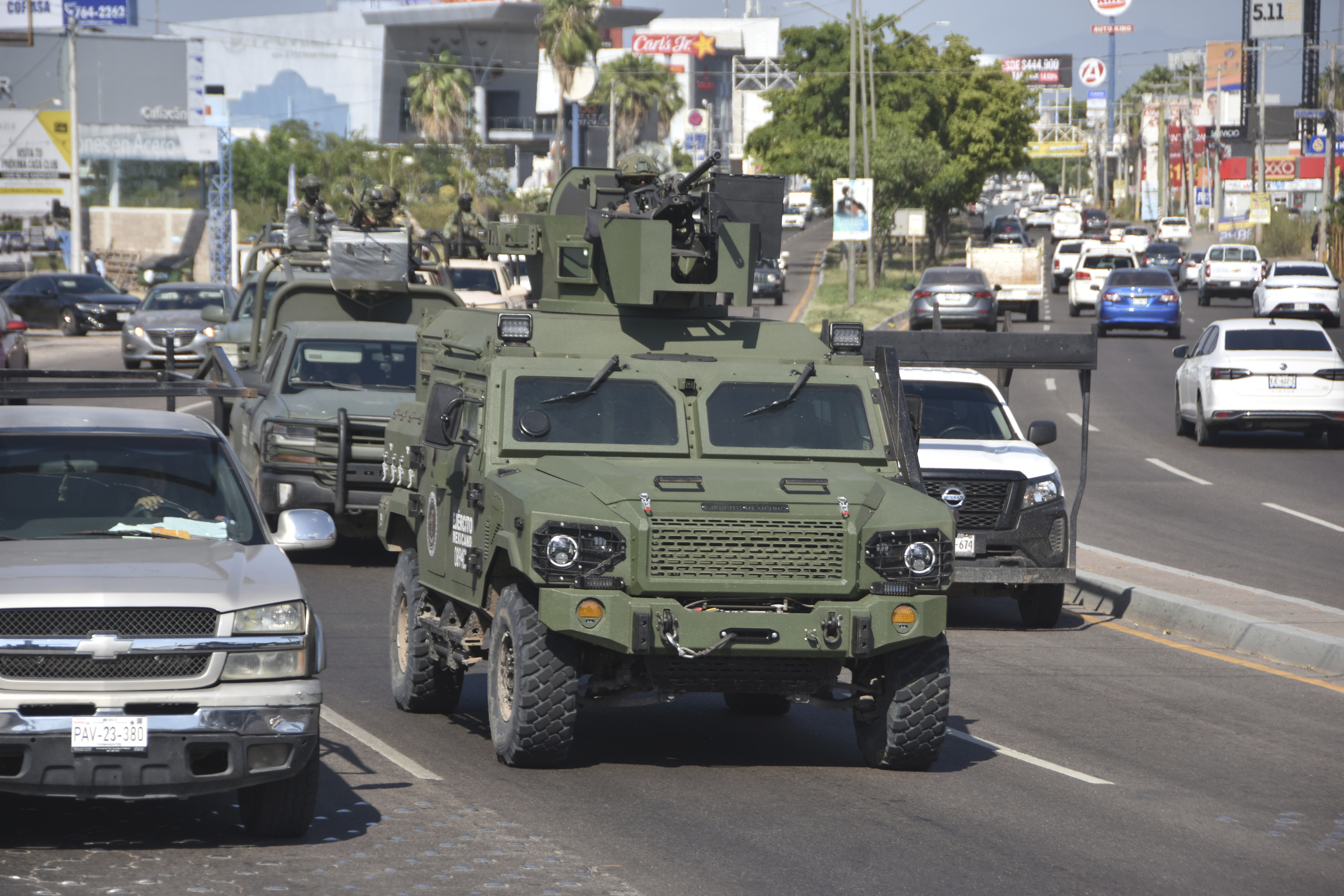 National Guards patrol the streets in Culiacan, Sinaloa state, Mexico, Monday, Oct. 14, 2024. (AP Photo)