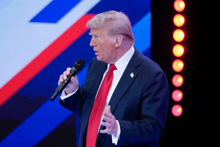 Republican presidential nominee former President Donald Trump speaks during a Univision town hall, Wednesday, Oct. 16, 2024, in Doral, Fla. (AP Photo/Alex Brandon)