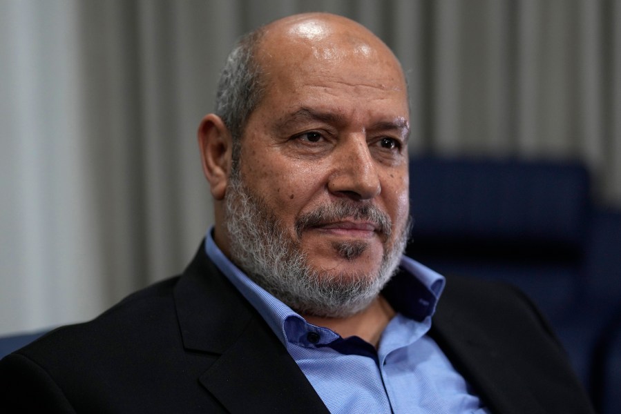 FILE - Khalil al-Hayya, a high-ranking Hamas official who has represented the Palestinian militant group in negotiations for a cease-fire and hostage exchange deal, speaks during an interview with The Associated Press in Istanbul, Turkey, April 24, 2024. (AP Photo/Khalil Hamra)