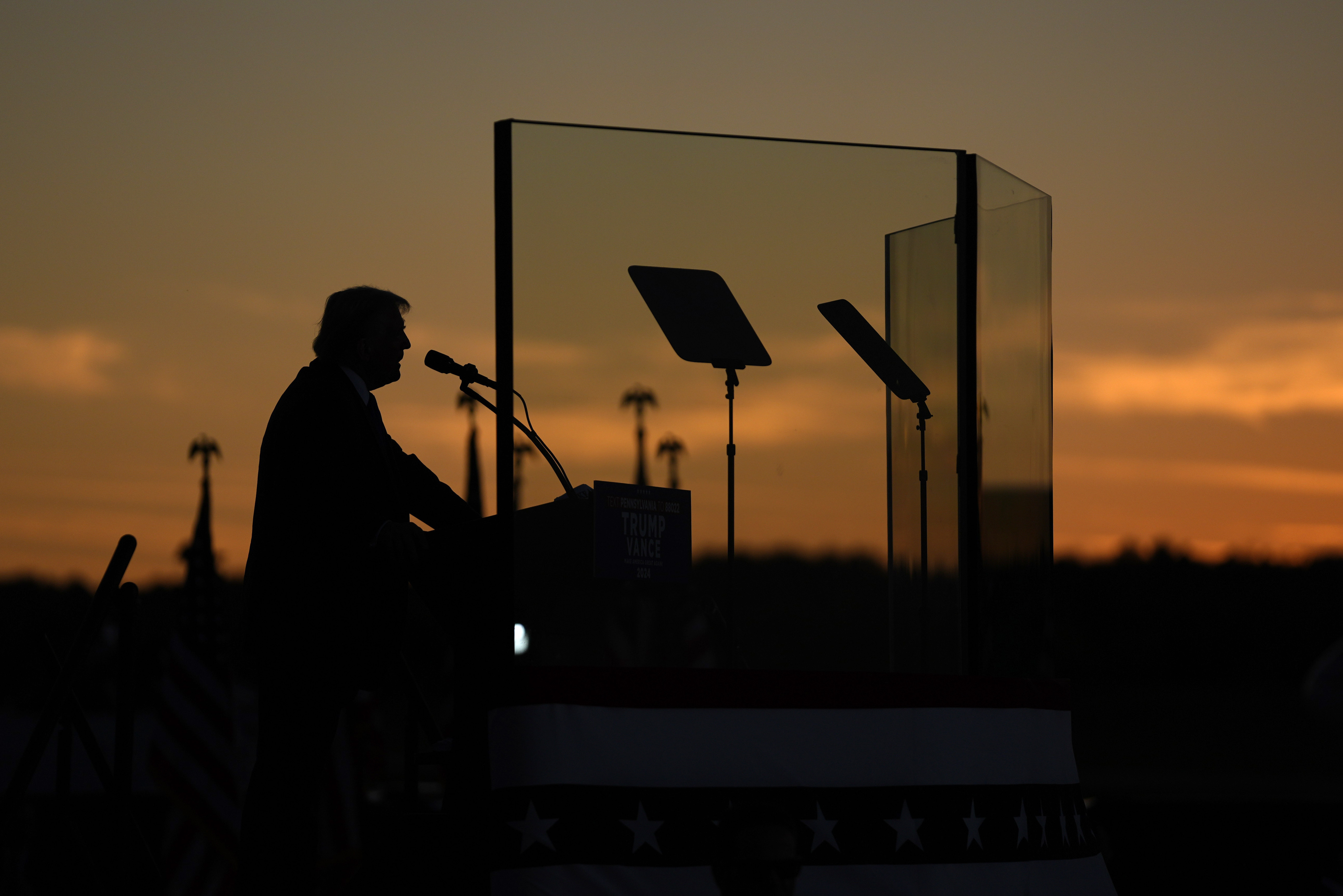 Republican presidential nominee former President Donald Trump speaks during a campaign rally at Arnold Palmer Regional Airport, Saturday, Oct. 19, 2024, in Latrobe, Pa. (AP Photo/Evan Vucci)