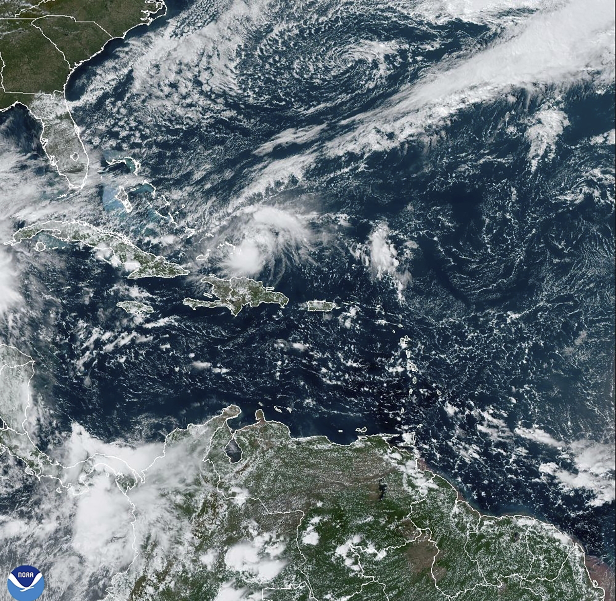 This satellite image provided by NOAA on Saturday, Oct. 19, 2024 shows Hurricane Oscar. (NOAA via AP)