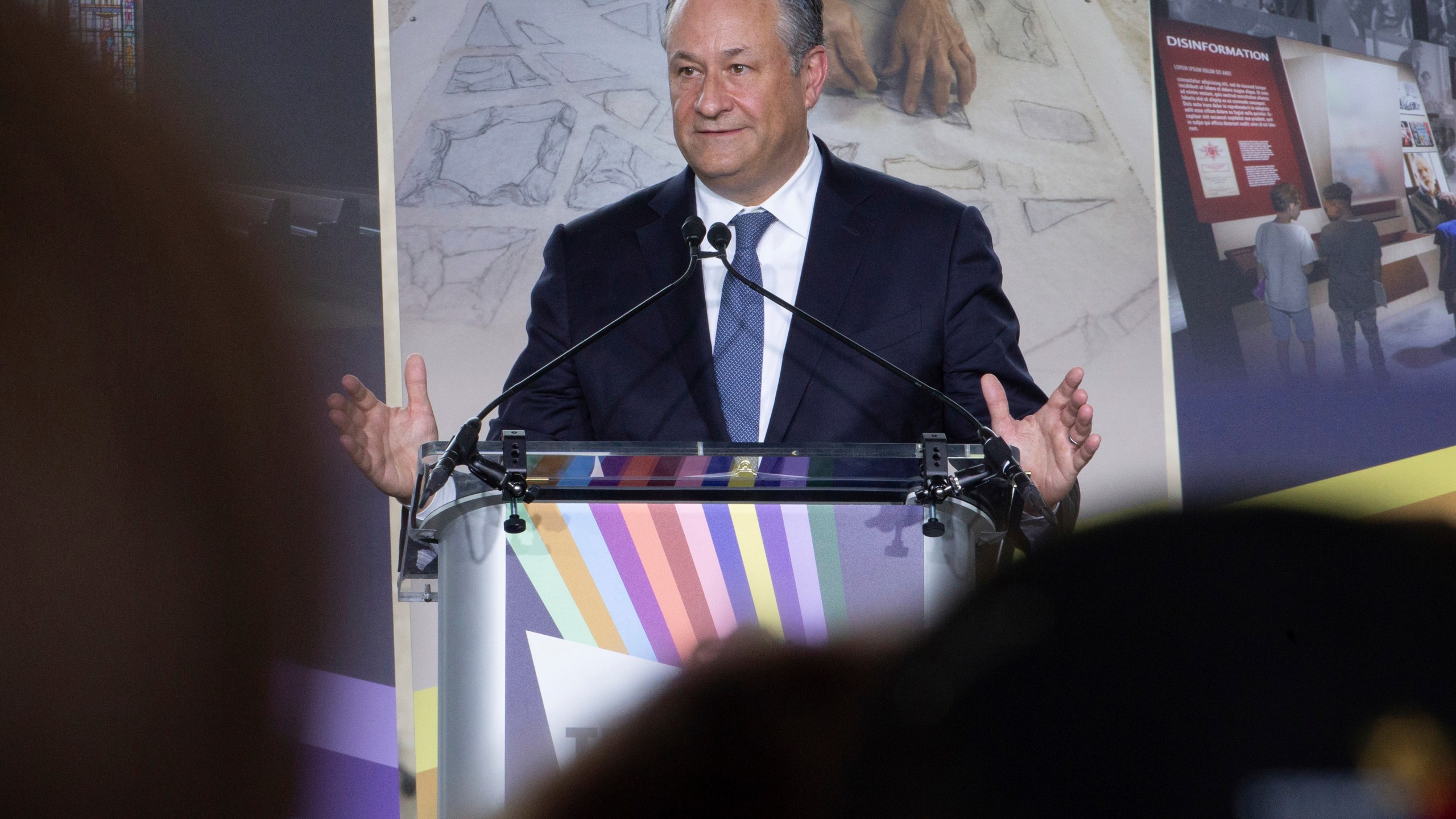 FILE - Second gentleman Doug Emhoff gives remarks during the groundbreaking ceremony for the new Tree of Life complex in Pittsburgh, June 23, 2024. (AP Photo/Rebecca Droke, File)