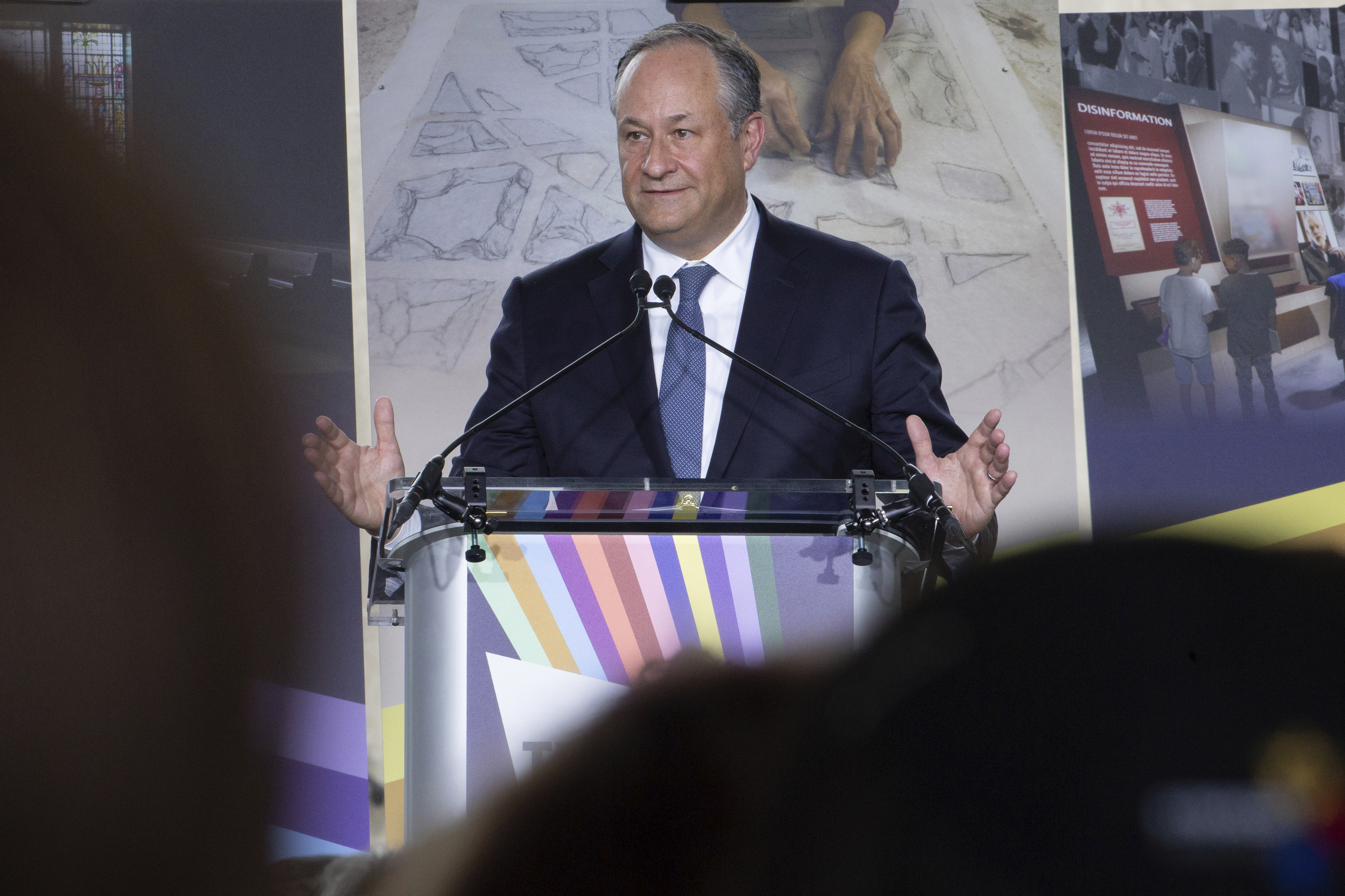 FILE - Second gentleman Doug Emhoff gives remarks during the groundbreaking ceremony for the new Tree of Life complex in Pittsburgh, June 23, 2024. (AP Photo/Rebecca Droke, File)