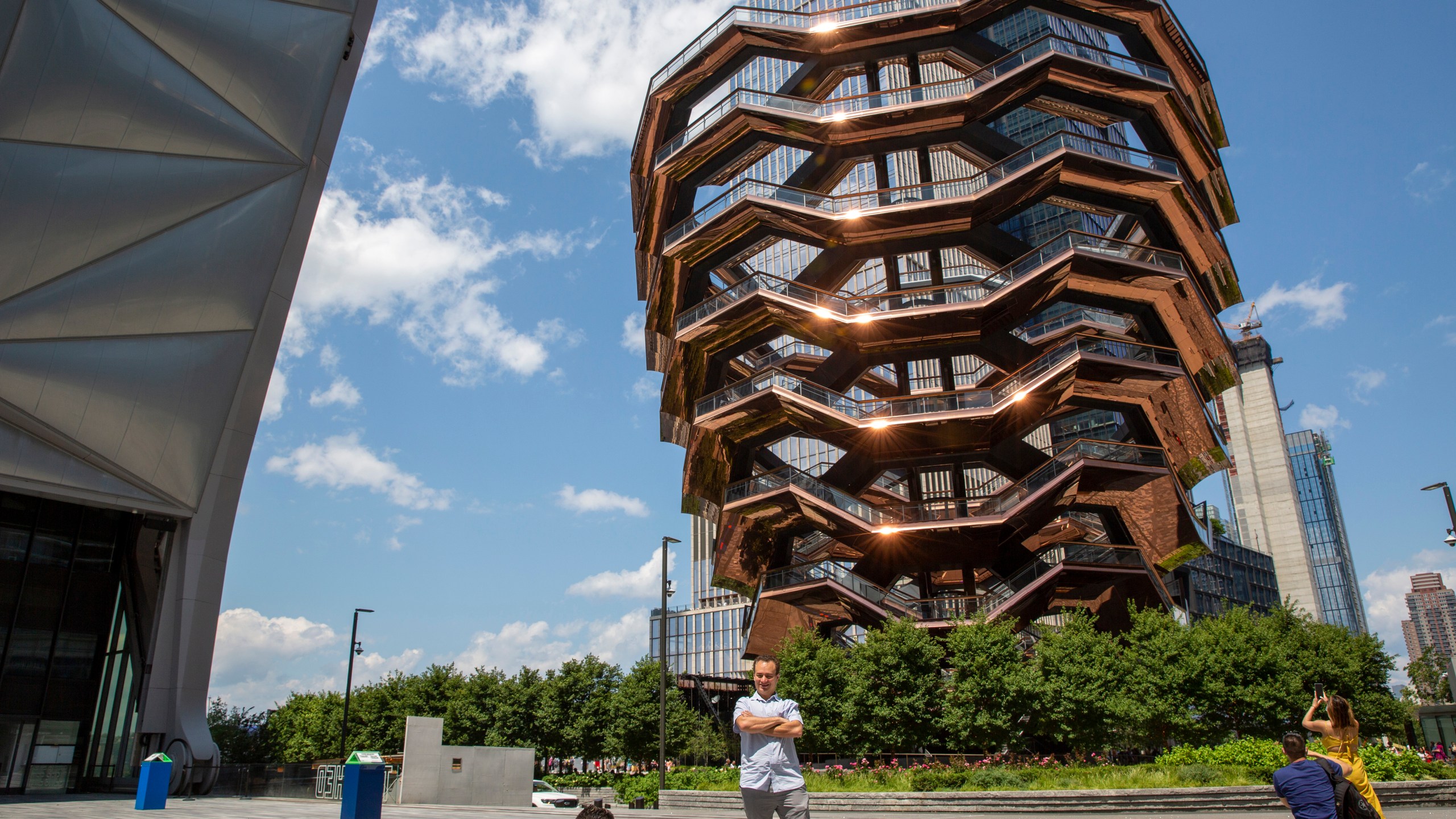 FILE - Vessel, a tourist attraction in Hudson Yards in the Manhattan borough of New York City, is closed to visitors on July 30, 2021. (AP Photo/Ted Shaffrey, file)