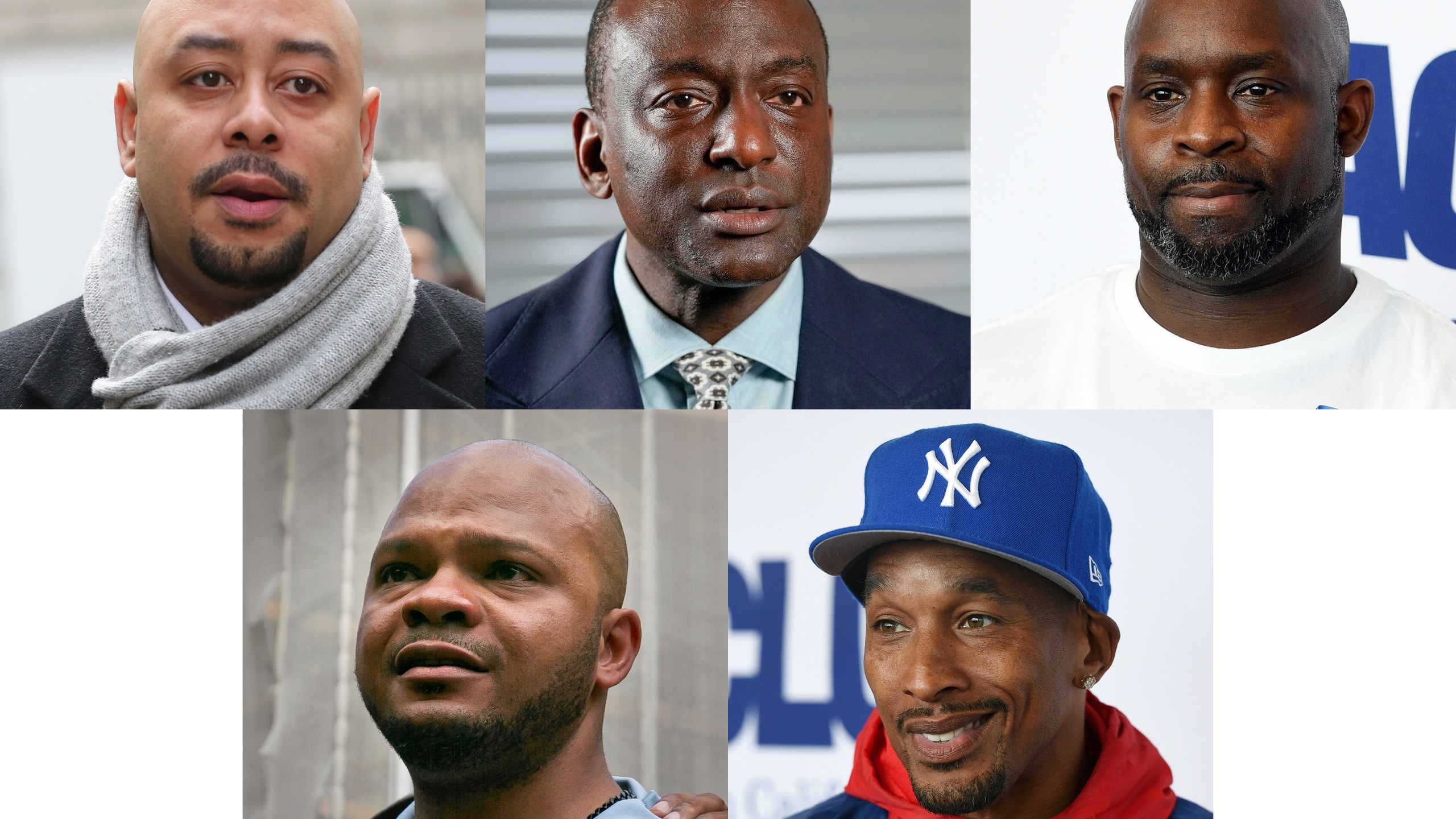 This combination photo shows, clockwise from top left, Raymond Santana, Yusef Salaam, Antron McCray, Korey Wise and Kevin Richardson, known as Central Park five. (AP Photo)