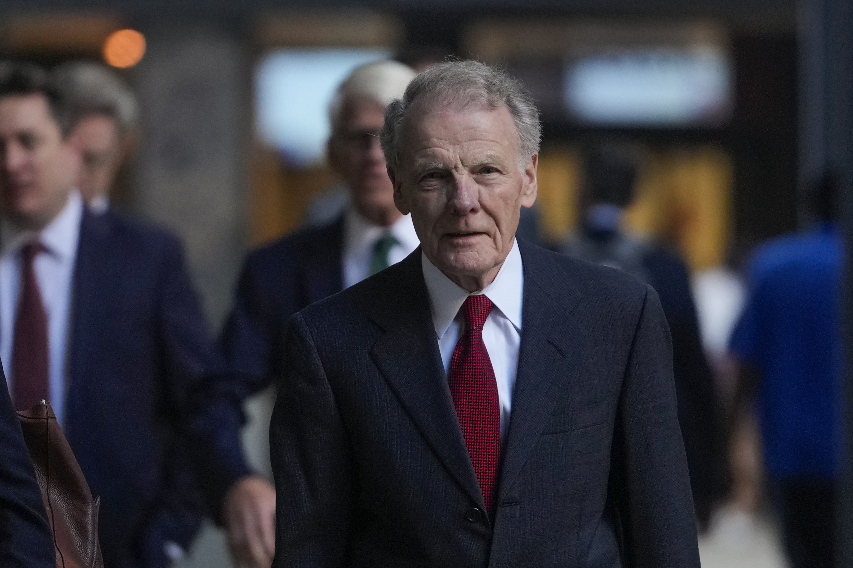 Former Illinois House Speaker Michael Madigan arrives at federal court where he is on trial for charges in a multimillion-dollar racketeering and bribery scheme Monday, Oct. 21, 2024, in Chicago. (AP Photo/Erin Hooley)