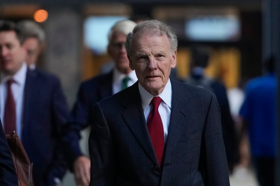 Former Illinois House Speaker Michael Madigan arrives at federal court where he is on trial for charges in a multimillion-dollar racketeering and bribery scheme Monday, Oct. 21, 2024, in Chicago. (AP Photo/Erin Hooley)