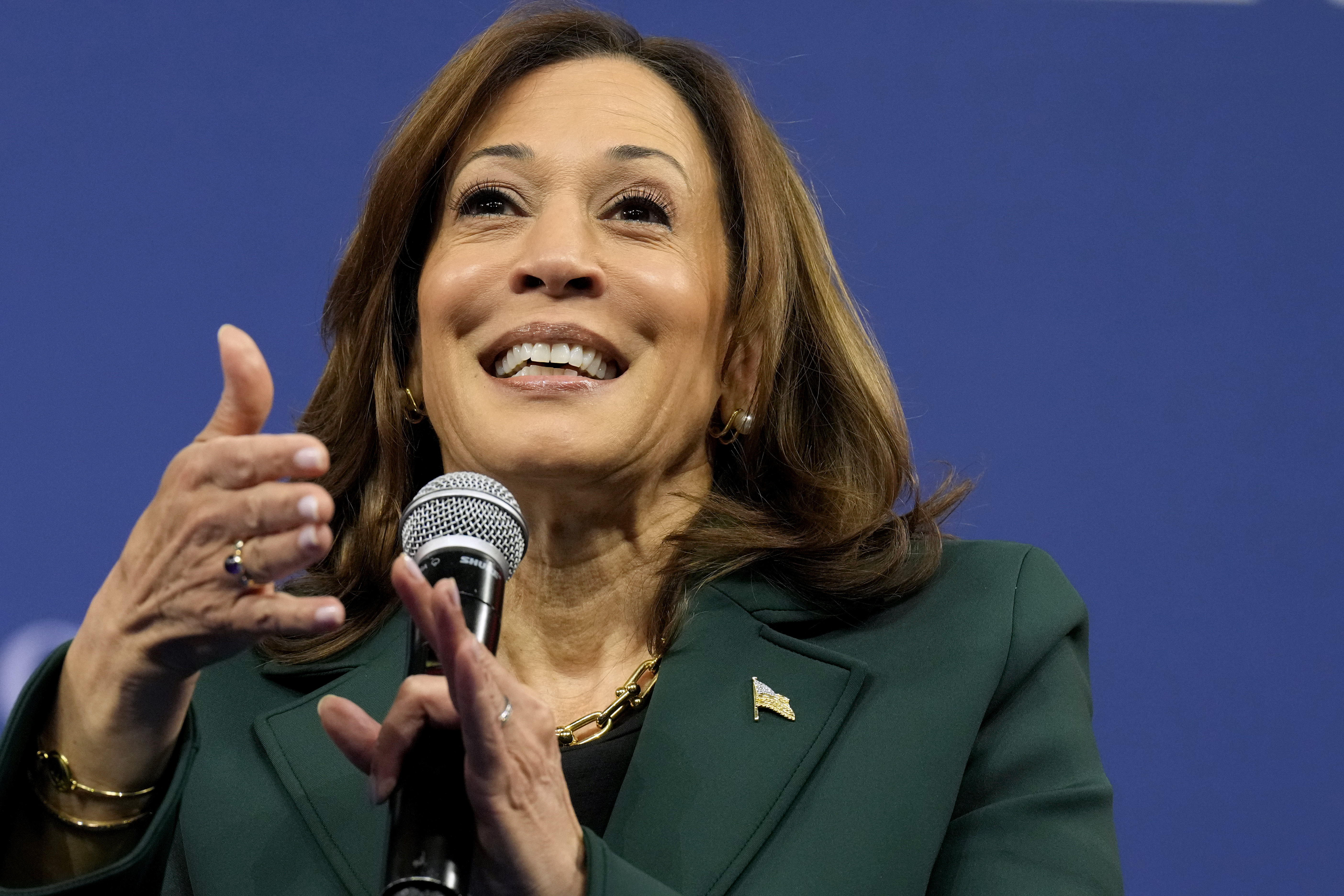 Democratic presidential nominee Vice President Kamala Harris speaks during a town hall at The People's Light in Malvern, Pa., Monday, Oct. 21, 2024. (AP Photo/Jacquelyn Martin)