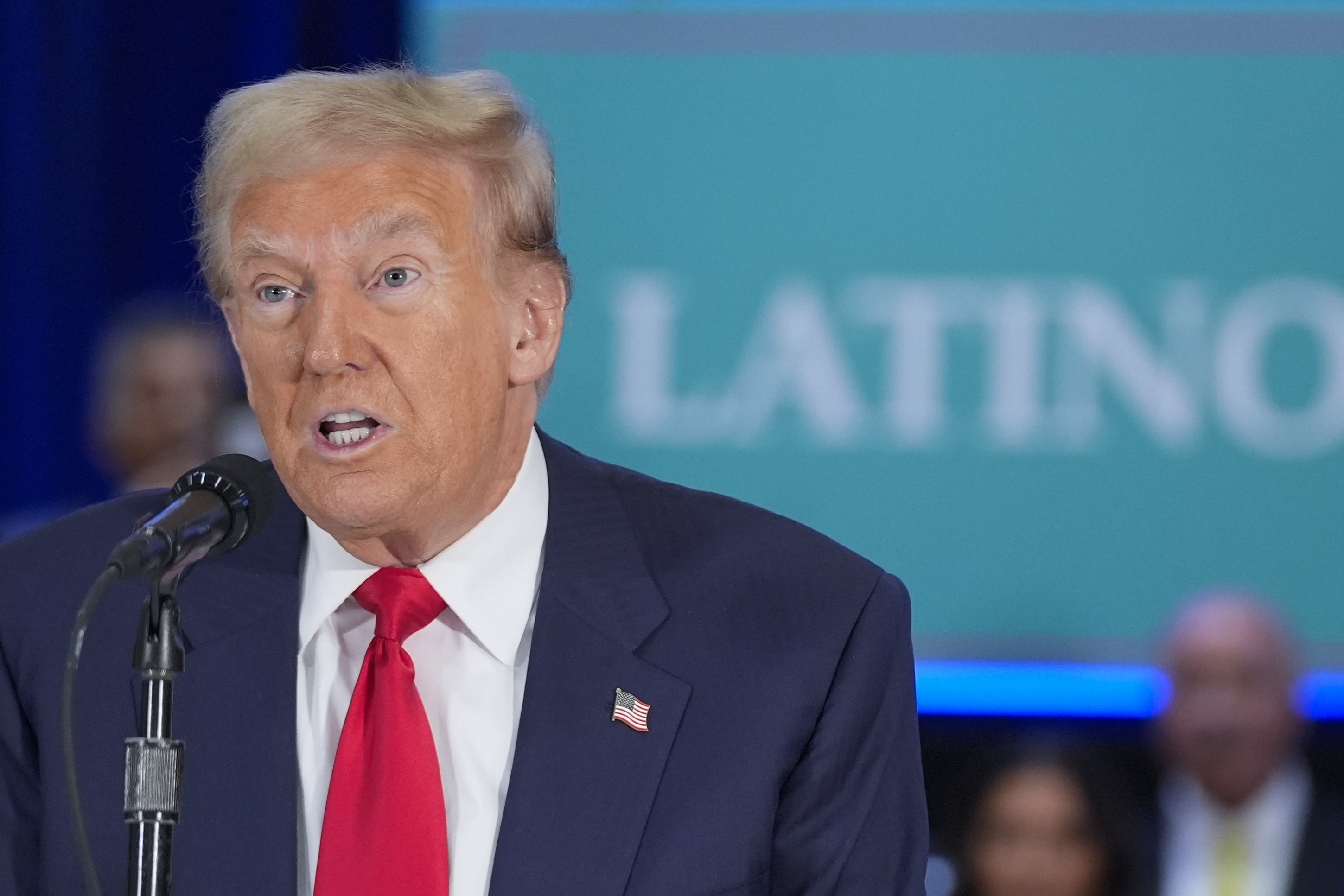 Republican presidential nominee former President Donald Trump participates in a roundtable with Latino leaders Tuesday, Oct. 22, 2024 in Doral, Fla. (AP Photo/Alex Brandon)