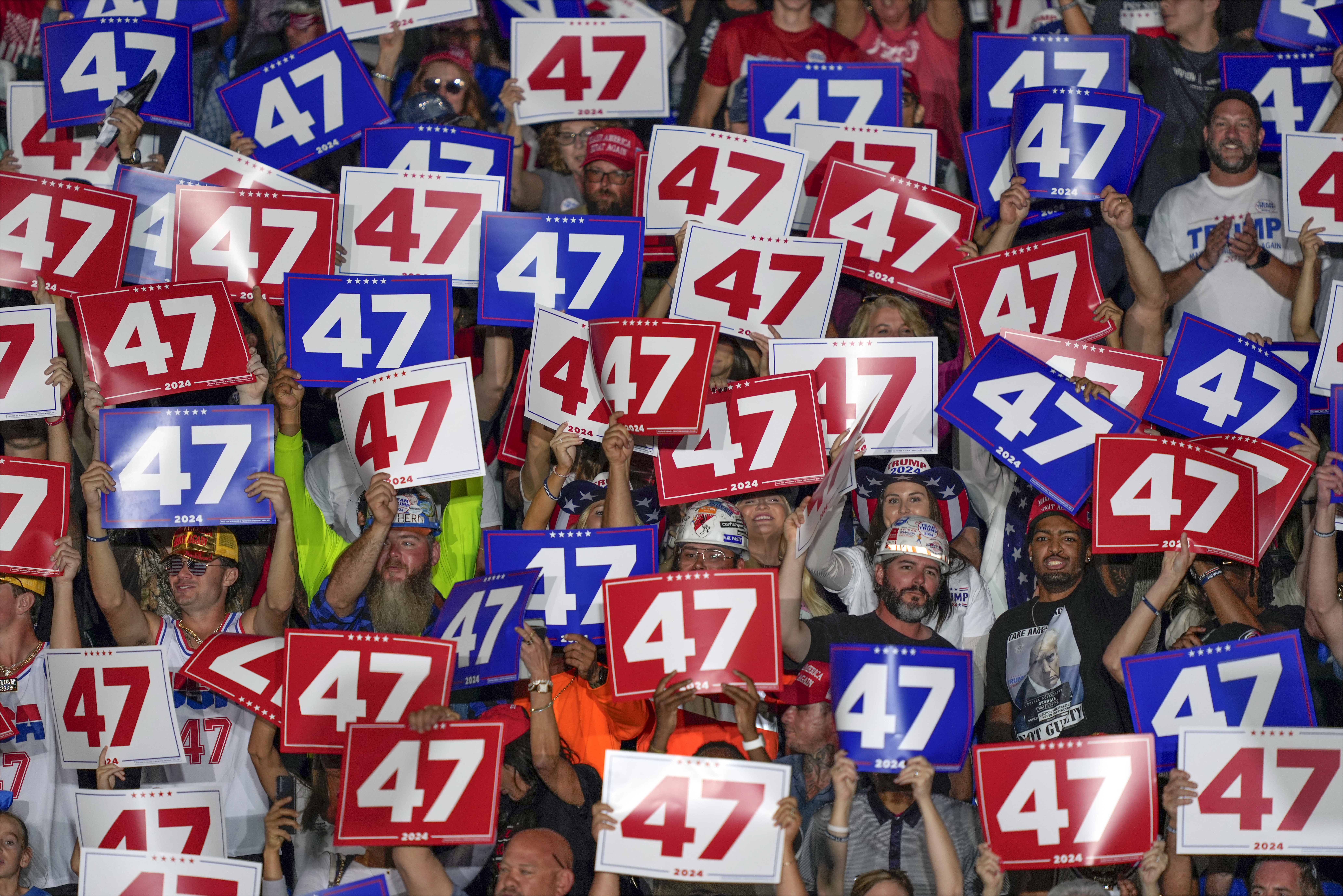 Supporters cheer before Republican presidential nominee former President Donald Trump speaks at a campaign rally at Greensboro Coliseum, Tuesday, Oct. 22, 2024, in Greensboro, N.C. (AP Photo/Julia Demaree Nikhinson)