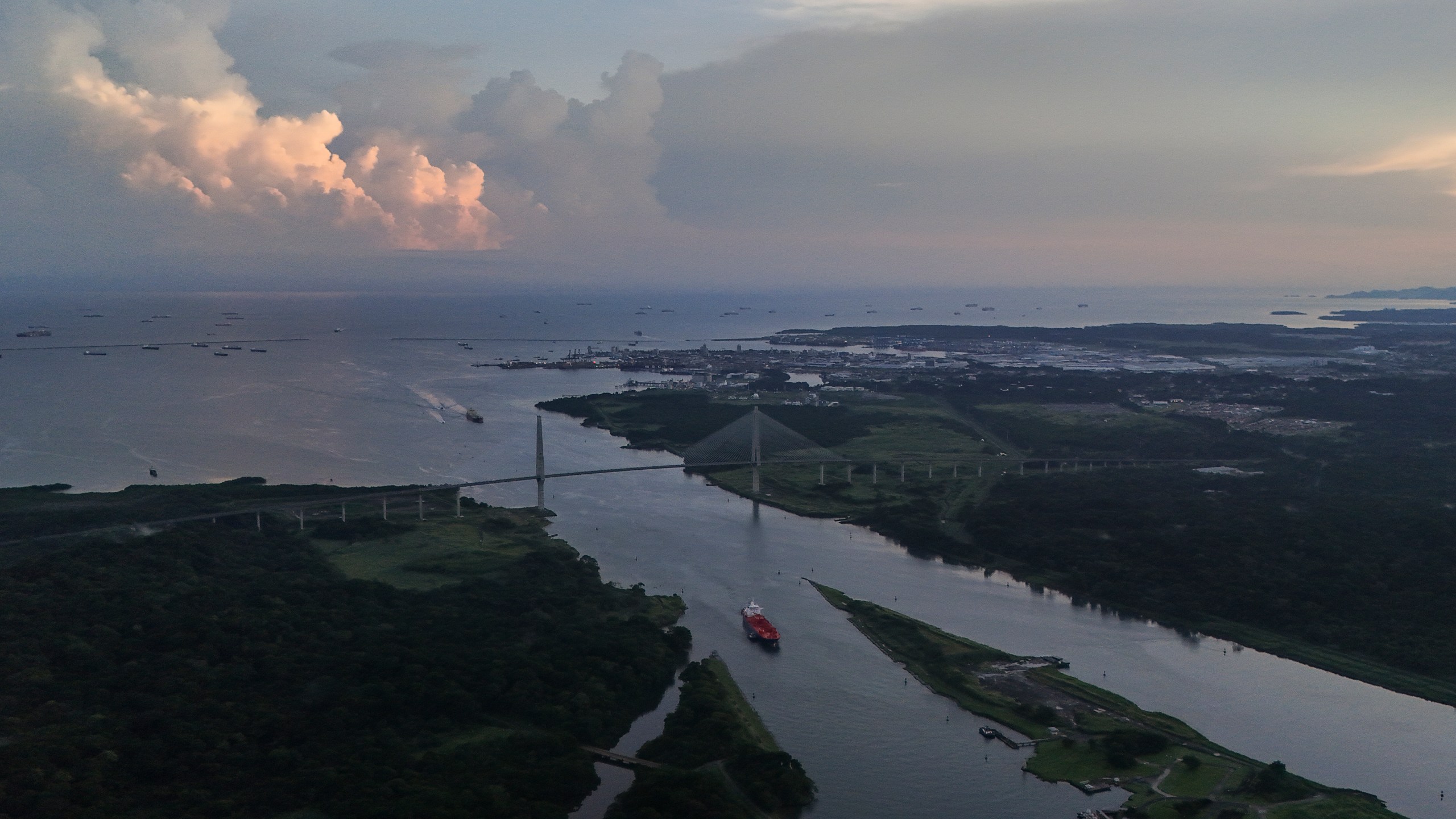 A ship passes through the Agua Clara Locks of the Panama Canal in Colon, Panama, Monday, Sept. 2, 2024. (AP Photo/Matias Delacroix)