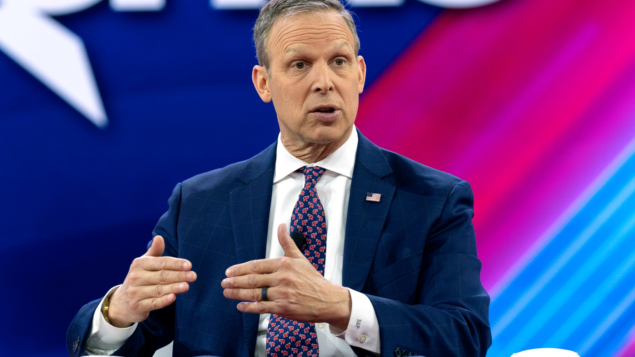 FILE - Rep. Scott Perry, R-Pa., speaks during the Conservative Political Action Conference, CPAC 2024, at the National Harbor in Oxon Hill, Md., Feb. 22, 2024. (AP Photo/Jose Luis Magana, File)