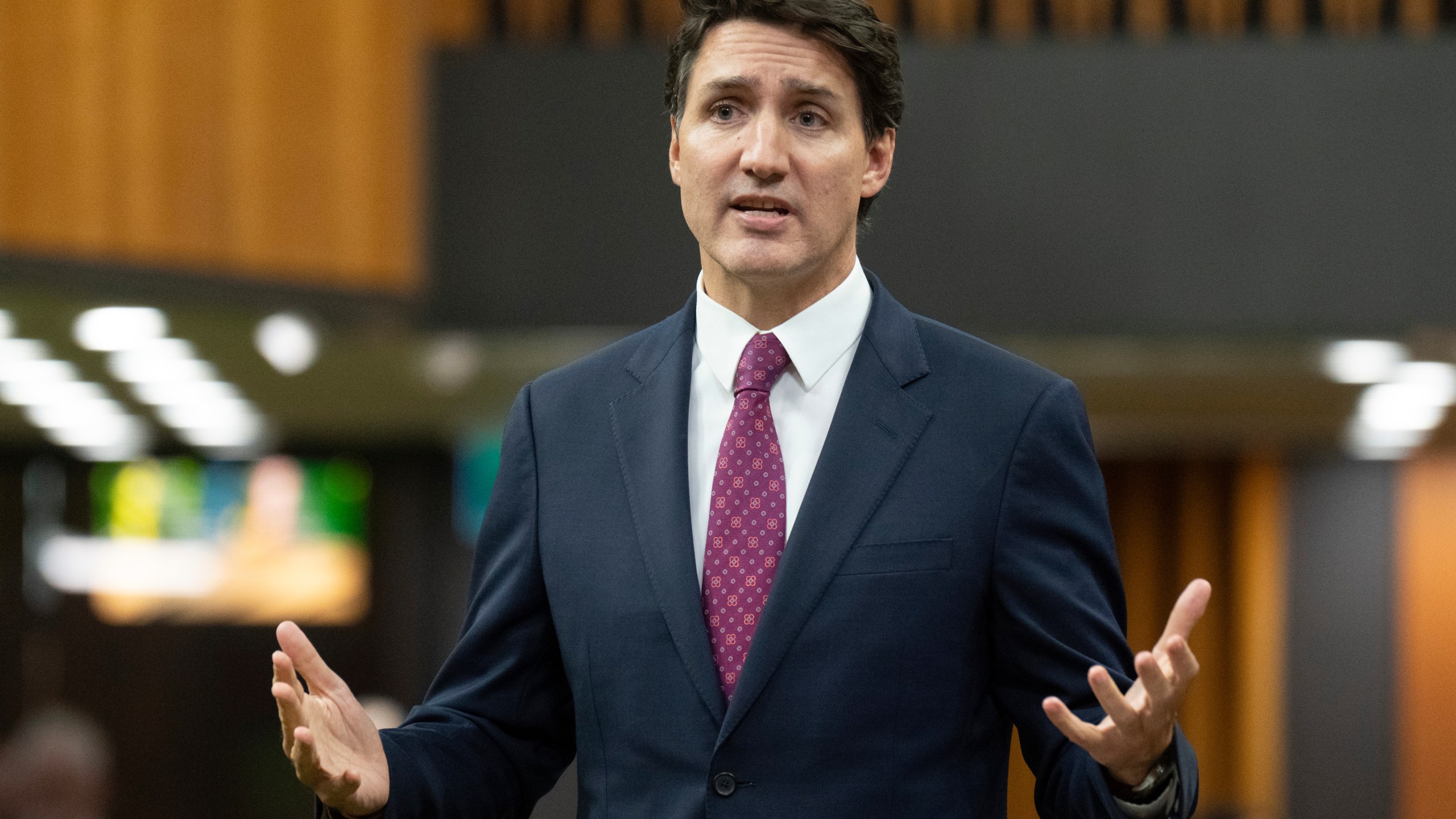 Canada Prime Minister Justin Trudeau rises during Question Period in Ottawa, Tuesday, Oct. 22, 2024. (Adrian Wyld/The Canadian Press via AP)