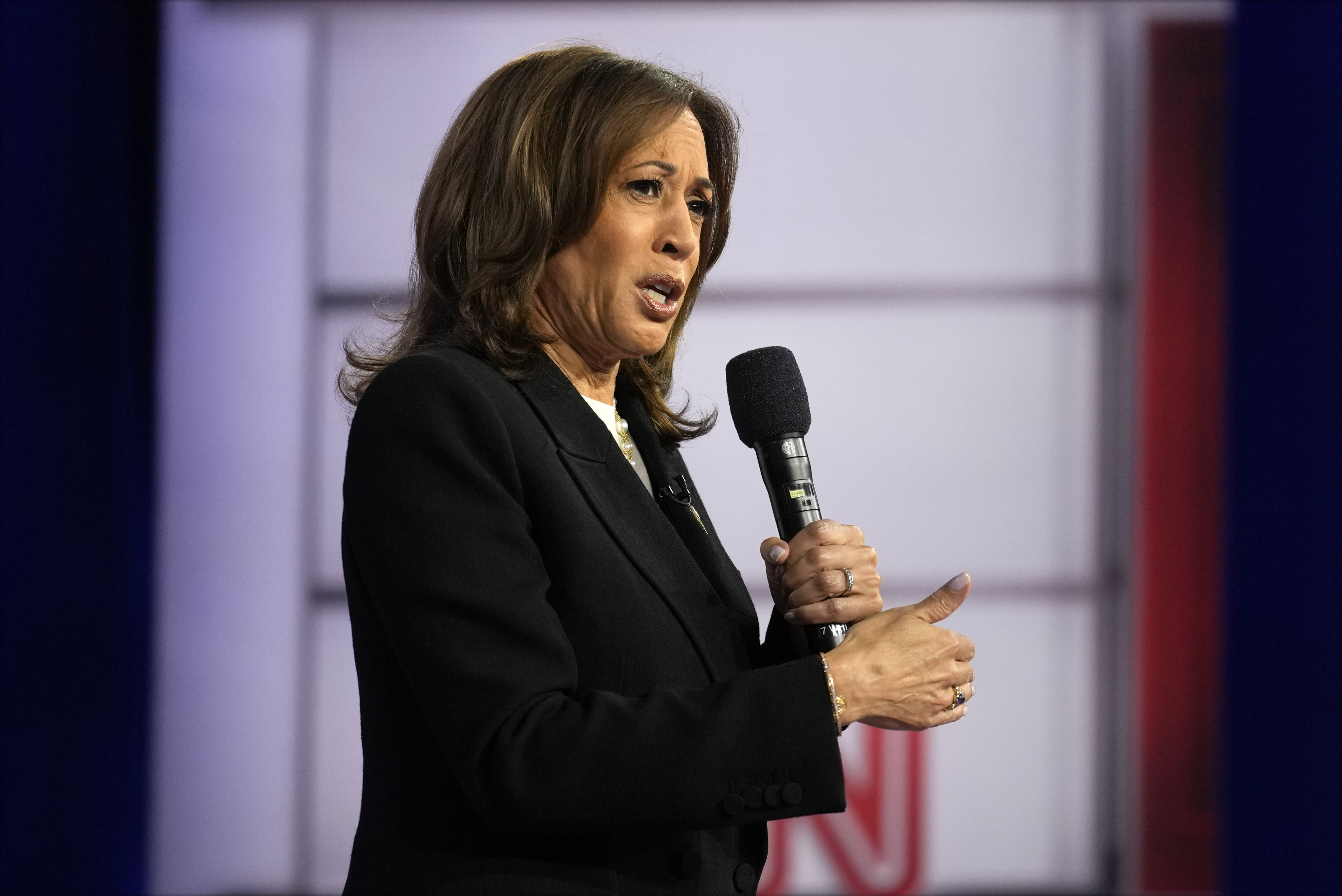 Democratic presidential nominee Vice President Kamala Harris speaks during a CNN town hall in Aston, Pa., Wednesday, Oct. 23, 2024. (AP Photo/Matt Rourke)