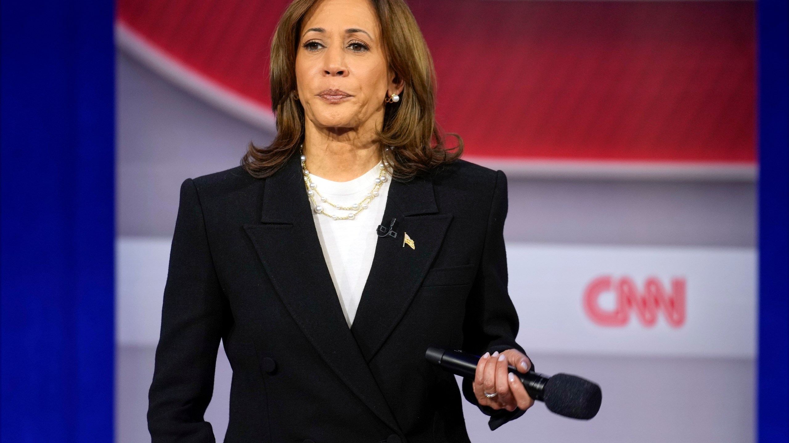 Democratic presidential nominee Vice President Kamala Harris speaks during a CNN town hall in Aston, Pa., Wednesday, Oct. 23, 2024. (AP Photo/Matt Rourke)