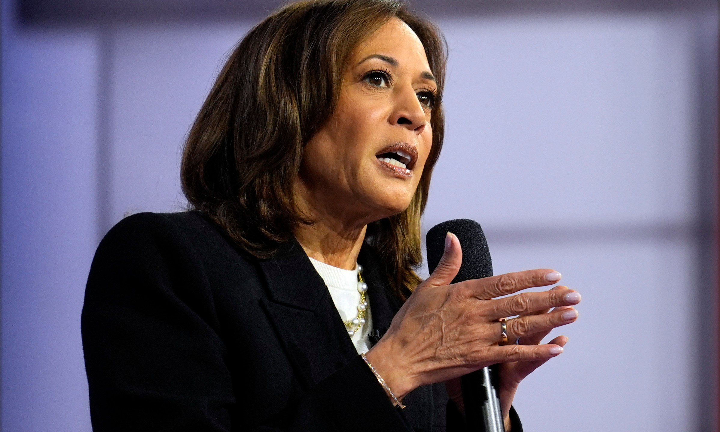 Democratic presidential nominee Vice President Kamala Harris speaks during a CNN town hall in Aston, Pa., Wednesday, Oct. 23, 2024. (AP Photo/Matt Rourke)