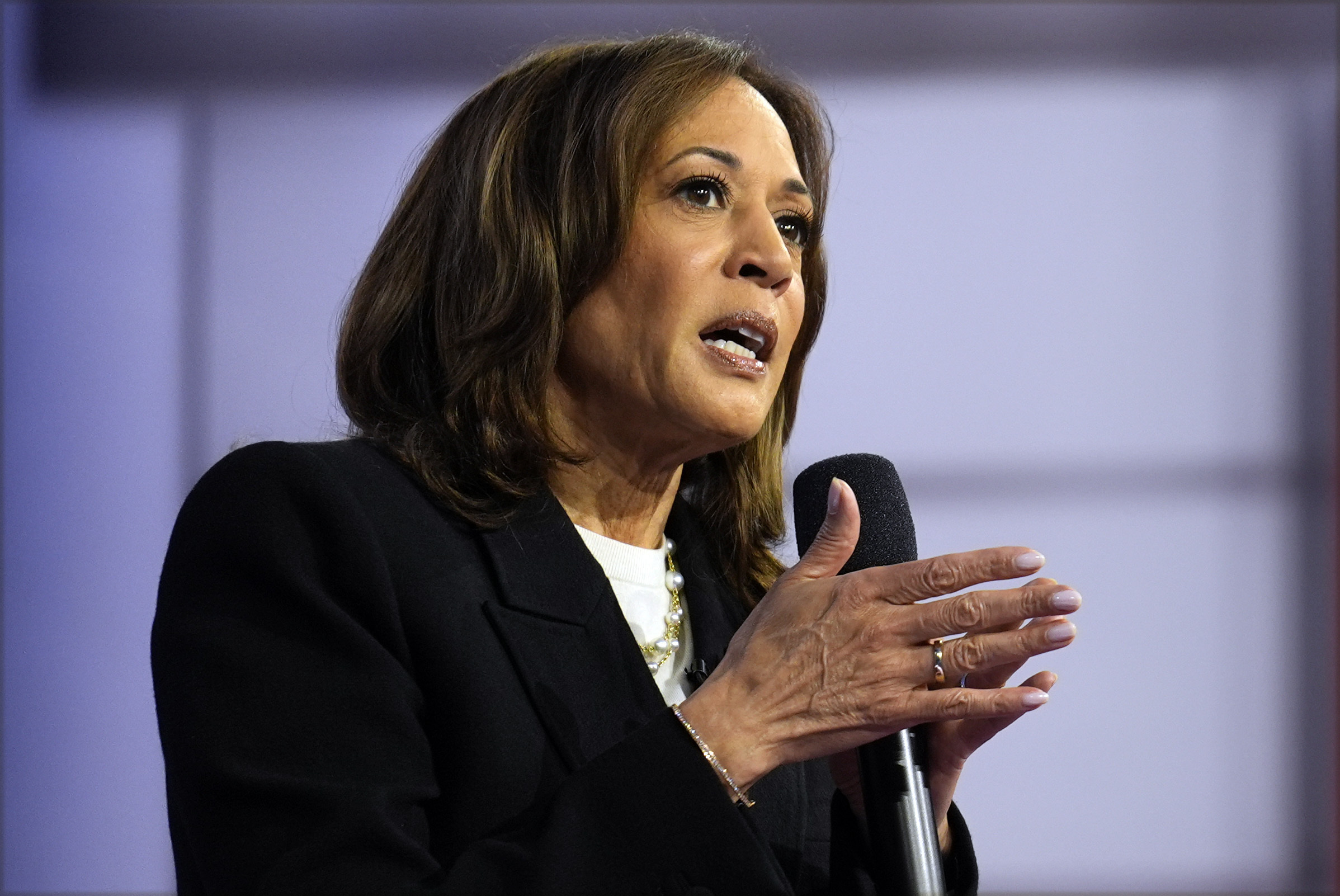 Democratic presidential nominee Vice President Kamala Harris speaks during a CNN town hall in Aston, Pa., Wednesday, Oct. 23, 2024. (AP Photo/Matt Rourke)