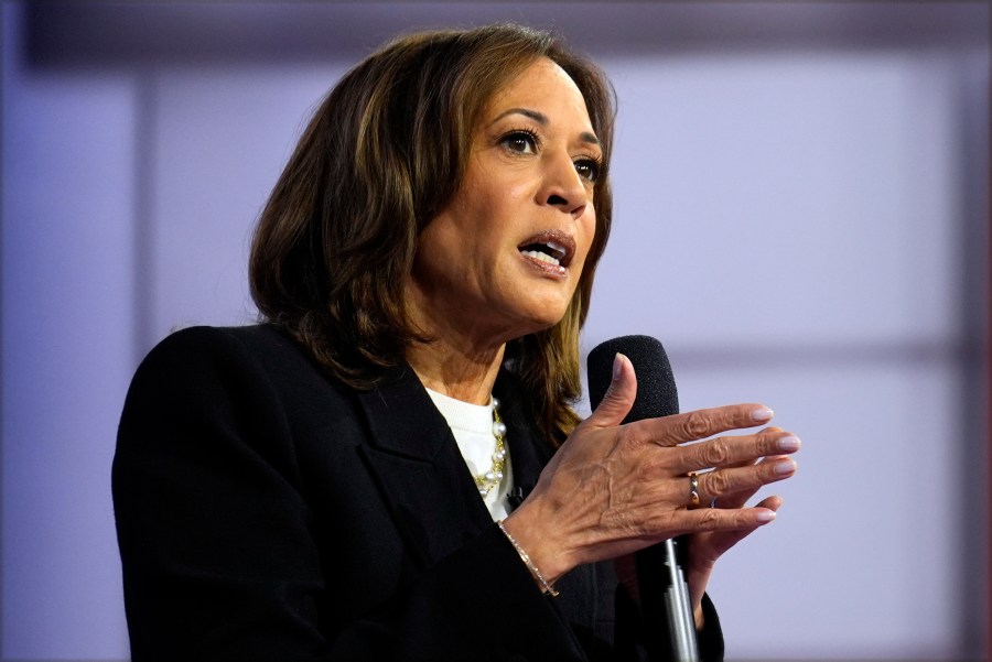 Democratic presidential nominee Vice President Kamala Harris speaks during a CNN town hall in Aston, Pa., Wednesday, Oct. 23, 2024. (AP Photo/Matt Rourke)