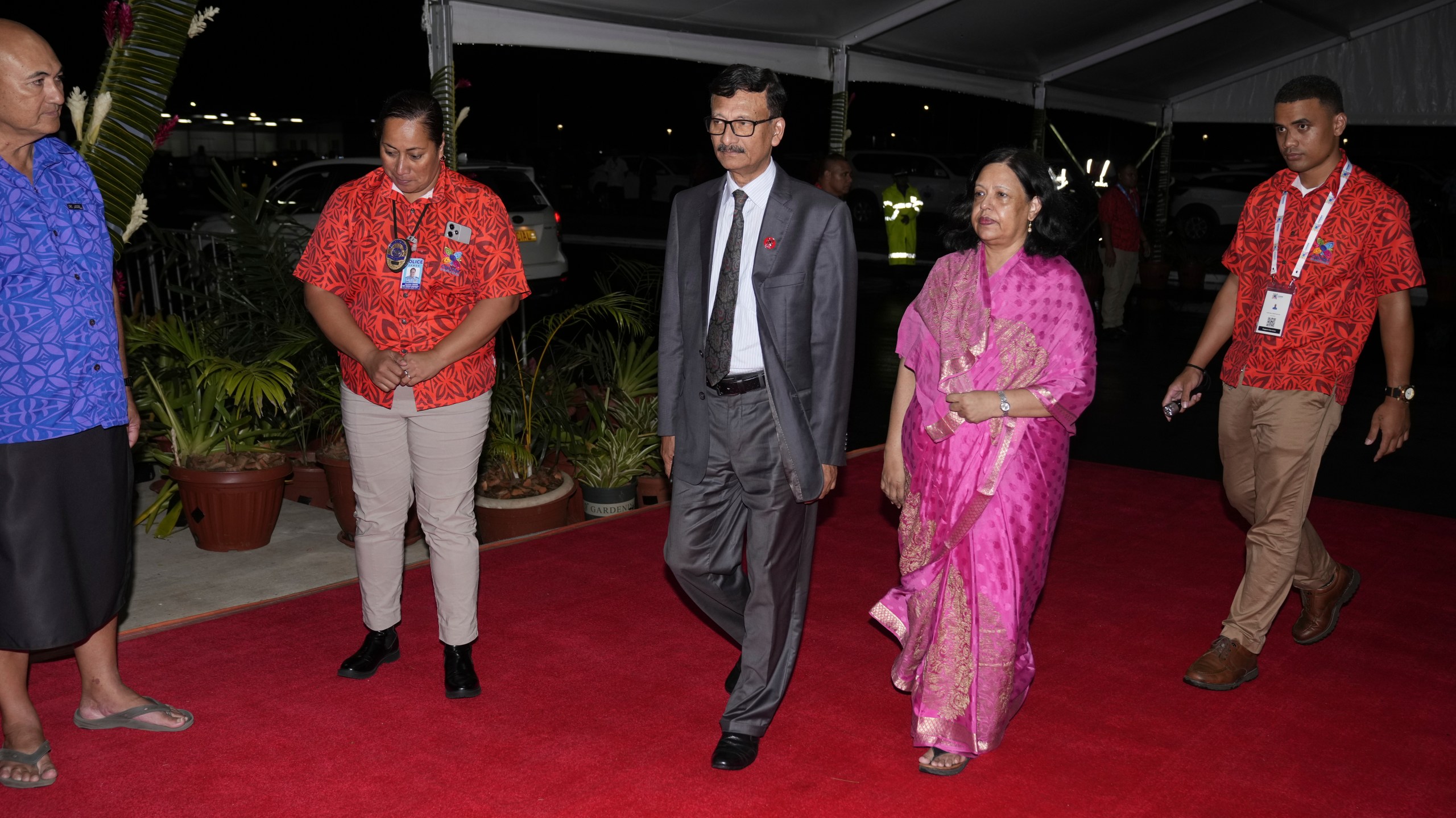 Bangladesh's Foreign Minister Touhid Hossain arrives at the official welcome reception for the Commonwealth Heads of Government meeting in Apia, Samoa, Thursday, Oct. 24, 2024. (AP Photo/Rick Rycroft/Pool)