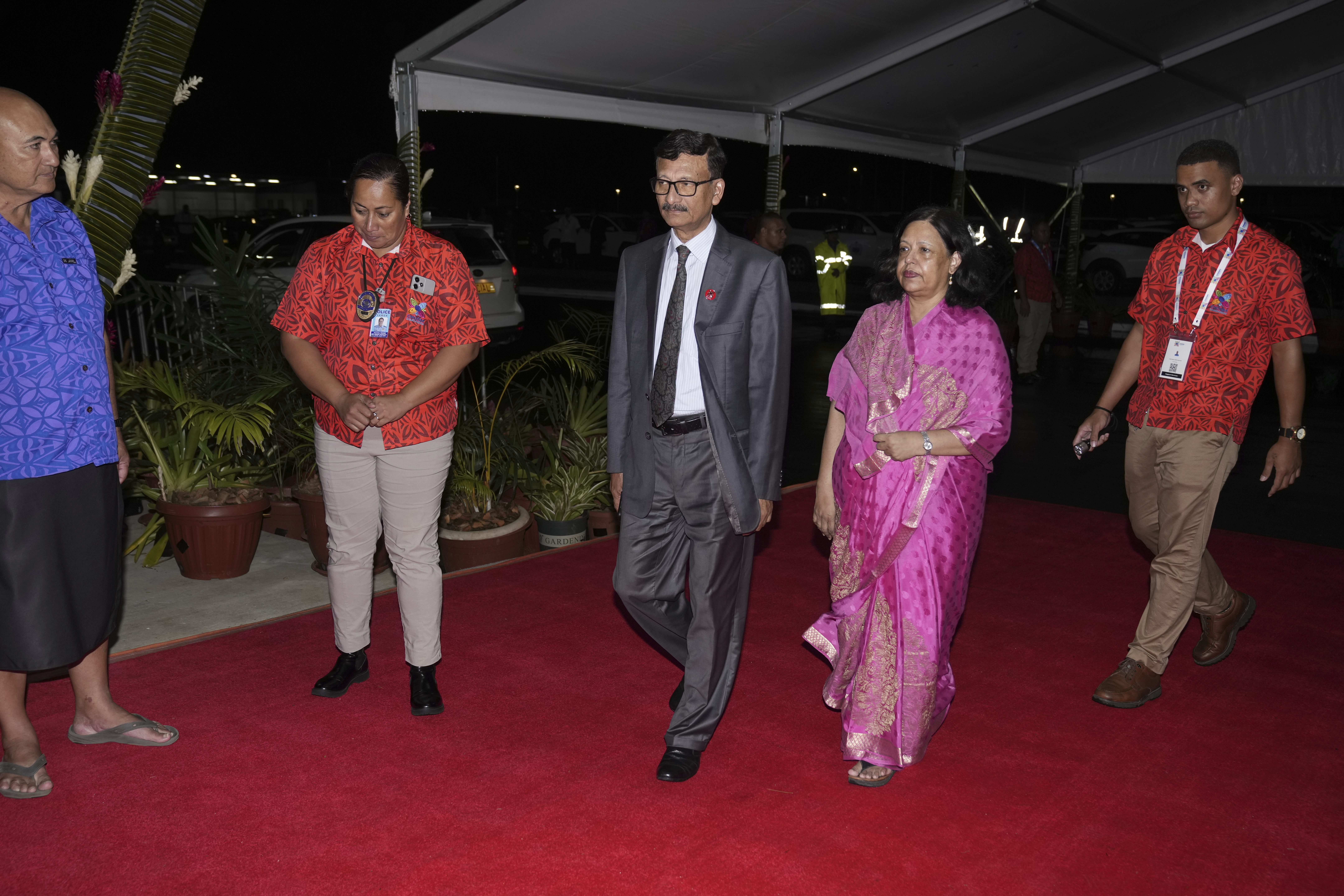 Bangladesh's Foreign Minister Touhid Hossain arrives at the official welcome reception for the Commonwealth Heads of Government meeting in Apia, Samoa, Thursday, Oct. 24, 2024. (AP Photo/Rick Rycroft/Pool)