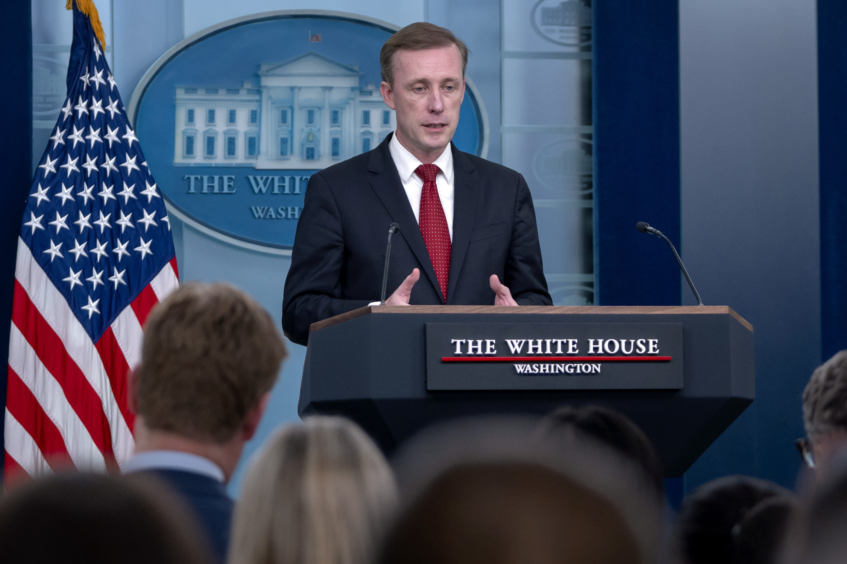 FILE - White House national security adviser Jake Sullivan speaks, Oct. 1, 2024, during a press briefing at the White House in Washington. (AP Photo/Mark Schiefelbein, File)