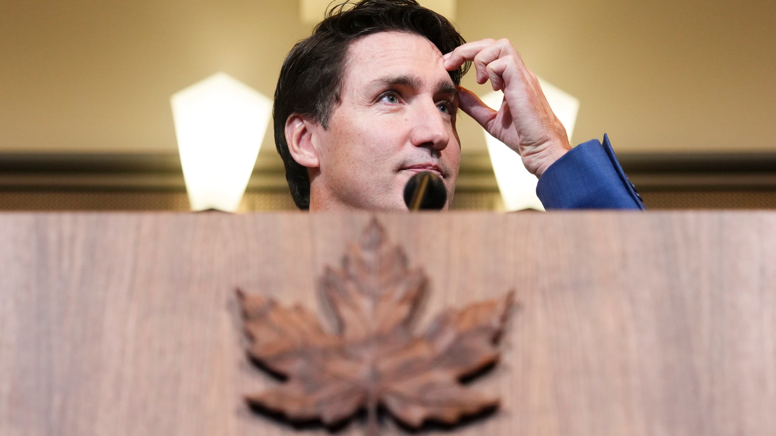 Prime Minister Justin Trudeau holds a press conference on Parliament Hill in Ottawa Thursday, Oct. 24, 2024. (Sean Kilpatrick/The Canadian Press via AP)