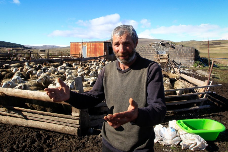 Vahan Agayan speaks to The Associated Press during an interview in the Javakheti region, in Georgia, Tuesday, Oct. 22, 2024. (AP Photo/Shakh Aivazov)