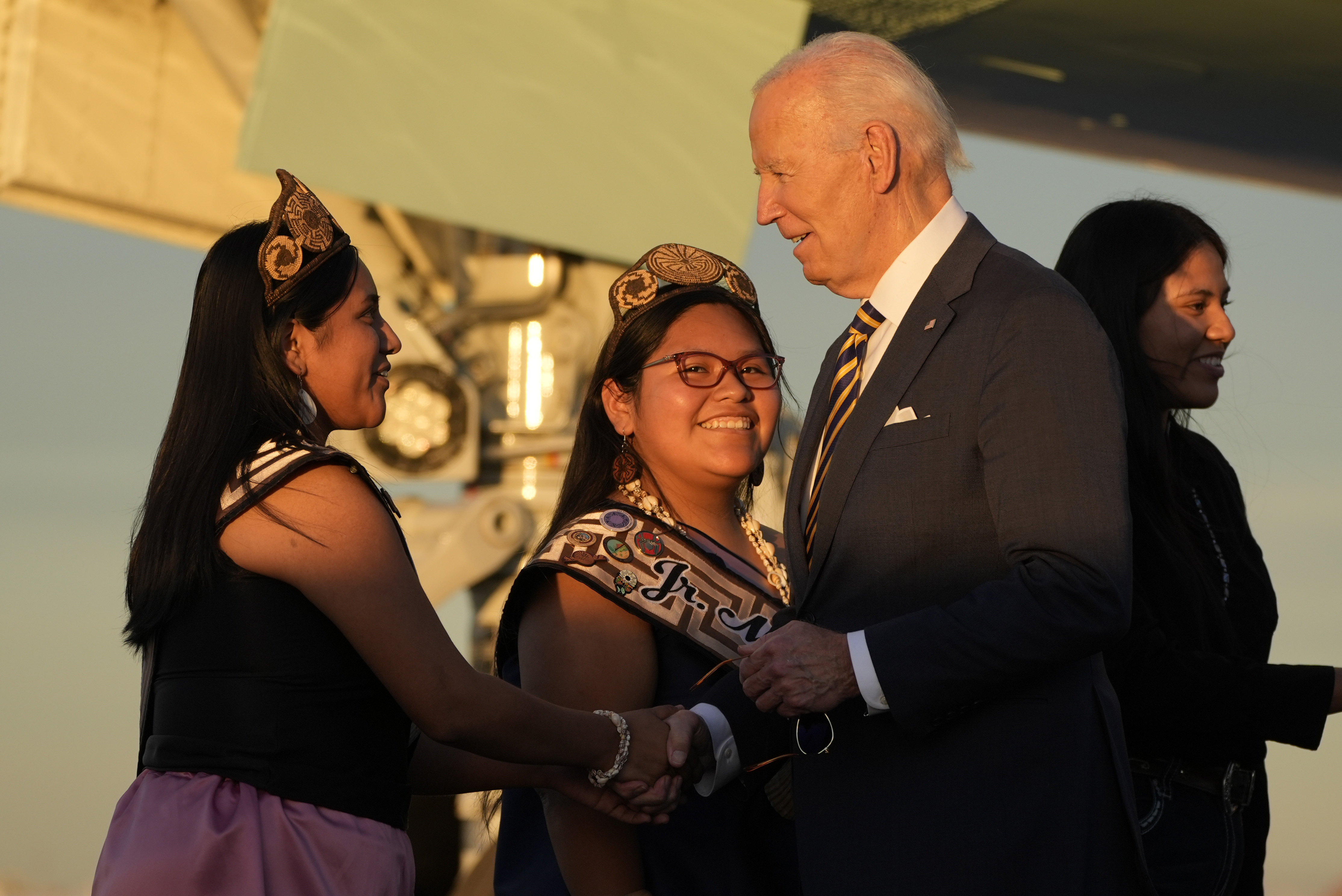 President Joe Biden greets people as he arrives at Phoenix Sky Harbor International Airport, Thursday, Oct. 24, 2024 in Phoenix. (AP Photo/Manuel Balce Ceneta)