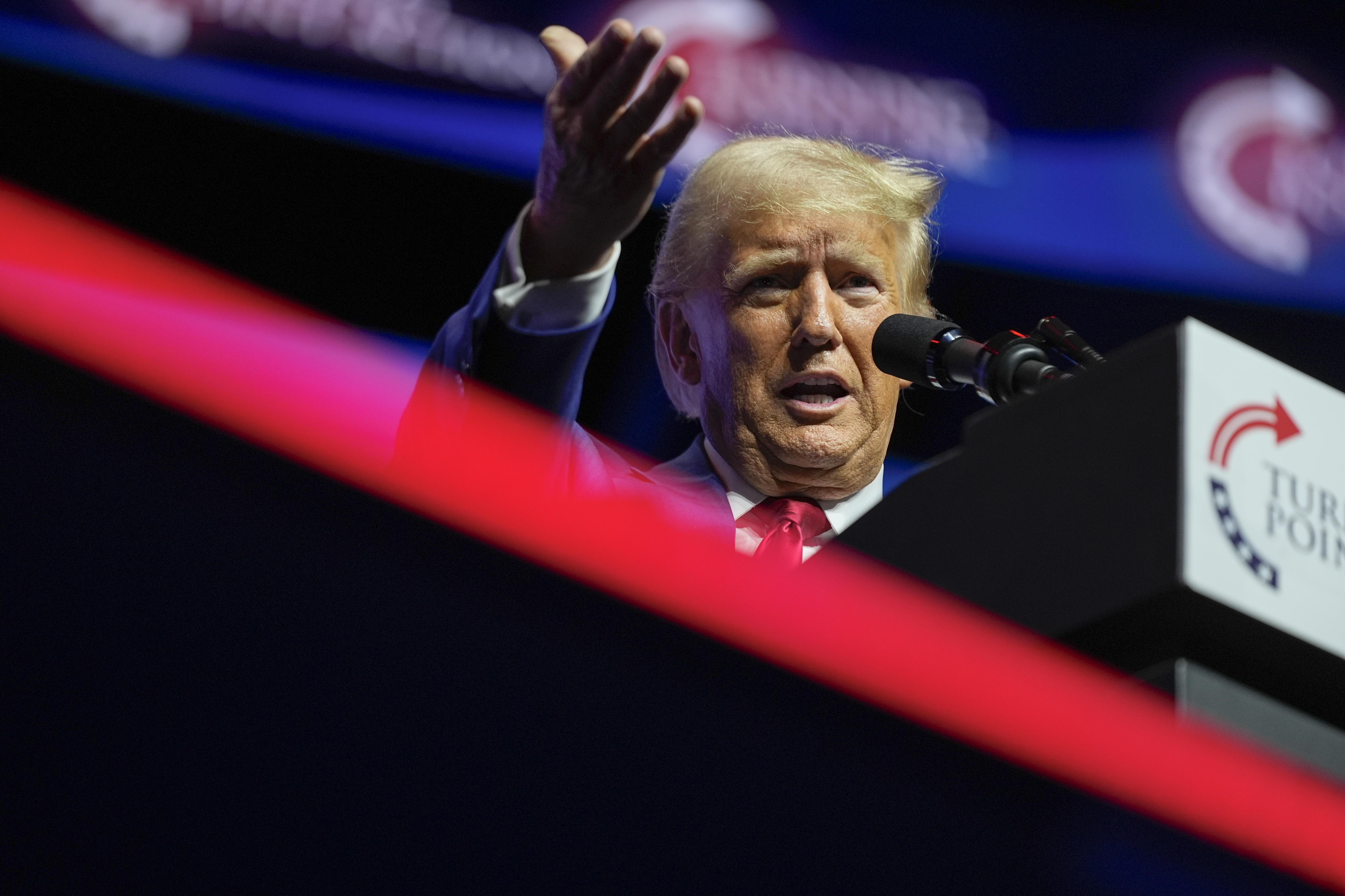 Republican presidential nominee former President Donald Trump speaks during a campaign rally at Thomas & Mack Center, Thursday, Oct. 24, 2024, in Las Vegas. (AP Photo/Alex Brandon)