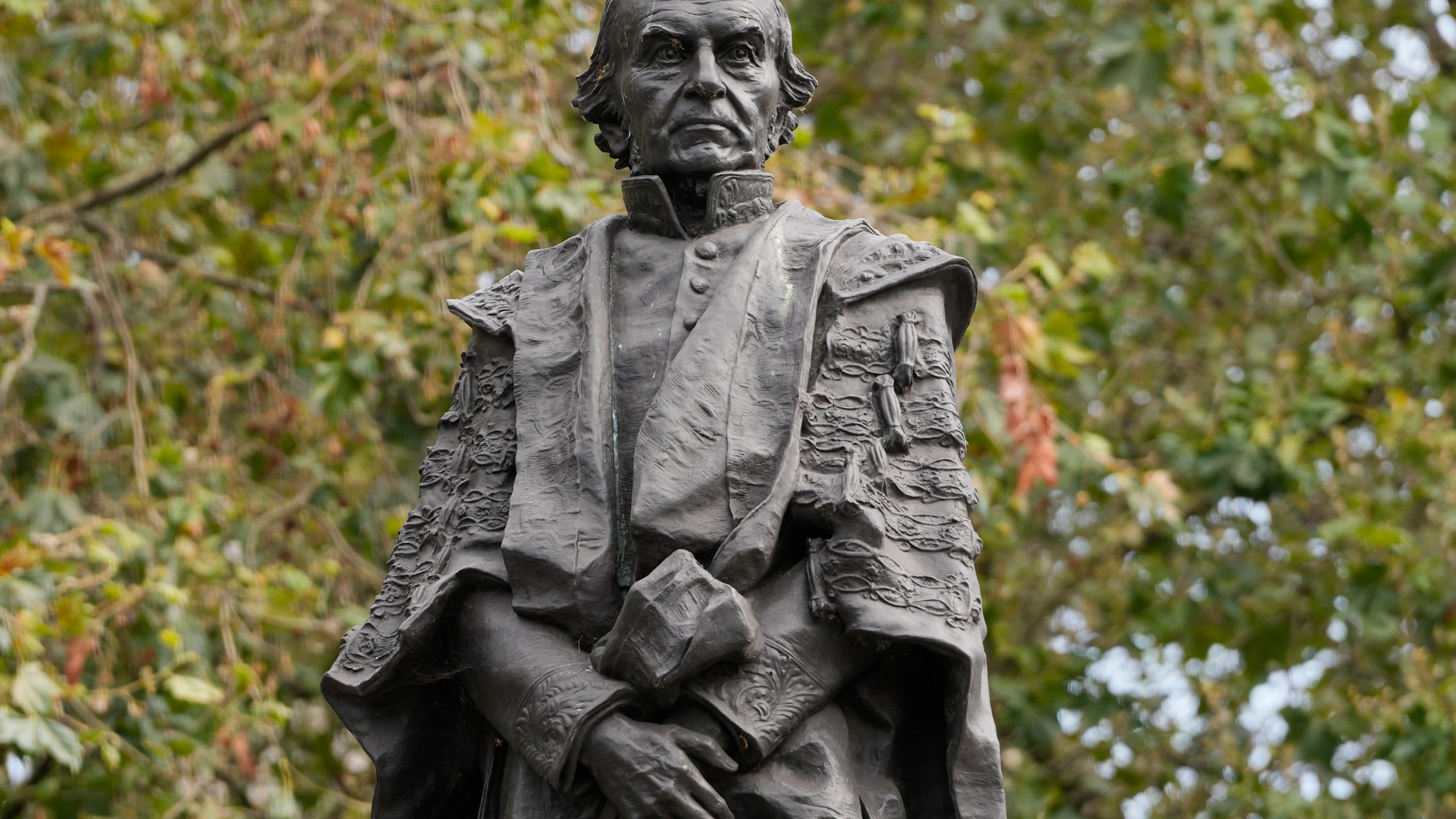 FILE - The Gladstone Memorial, a statue of former British Prime Minister William Gladstone, the son of sugar and coffee plantation owner John Gladstone, in London, Friday, Aug. 25, 2023. (AP Photo/Kirsty Wigglesworth, File)