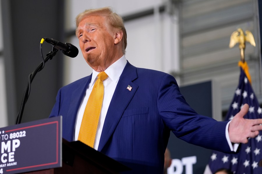 Republican presidential nominee former President Donald Trump speaks during a news conference at Austin-Bergstrom International Airport, Friday, Oct. 25, 2024, in Austin, Texas. (AP Photo/Alex Brandon)