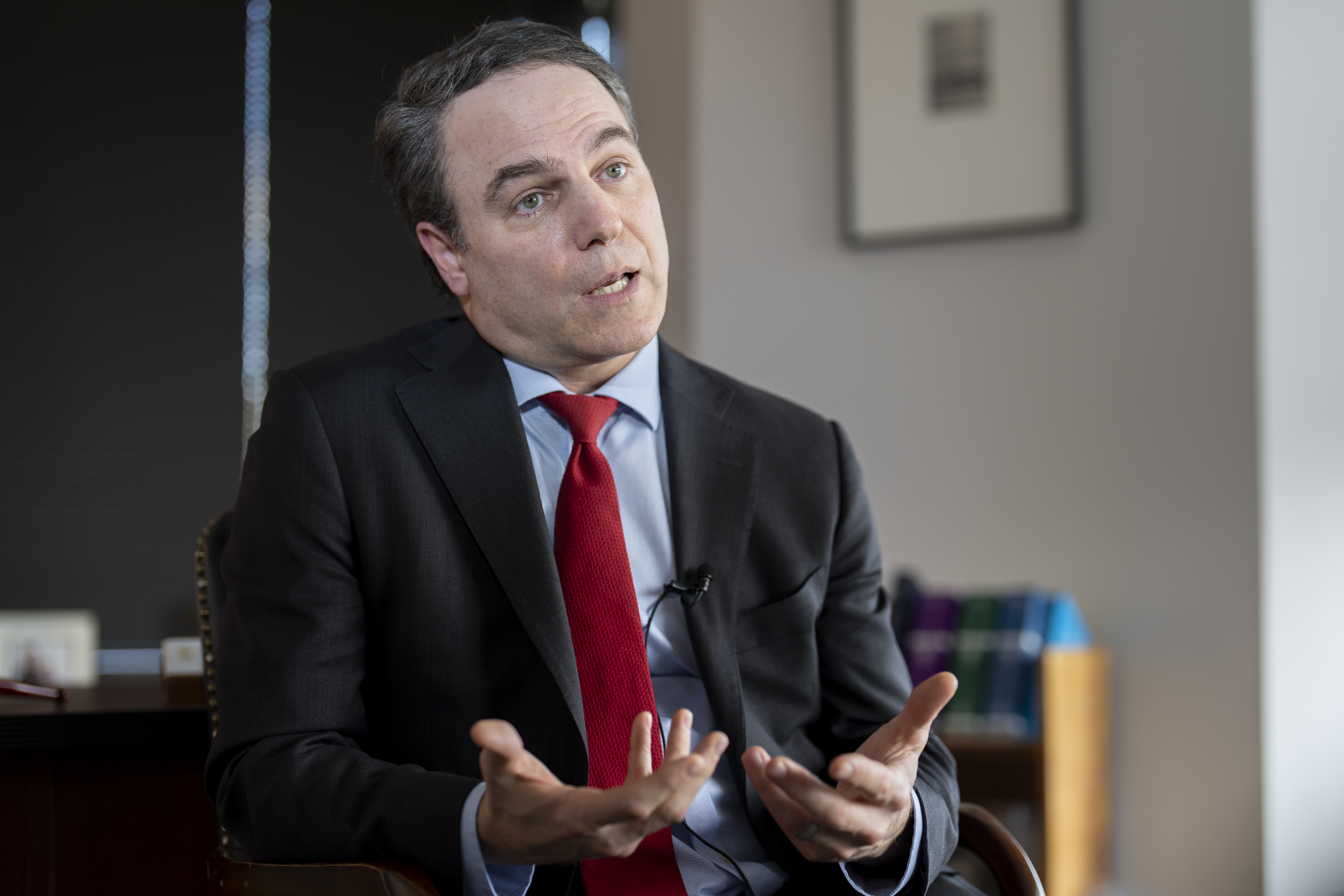 Steve Grocki, who leads the Child Exploitation and Obscenity Section within the U.S. Department of Justice Criminal Division, speaks with The Associated Press at his office in Washington about efforts to combat AI-generated child sexual abuse material, Thursday, Oct. 3, 2024. (AP Photo/J. Scott Applewhite)